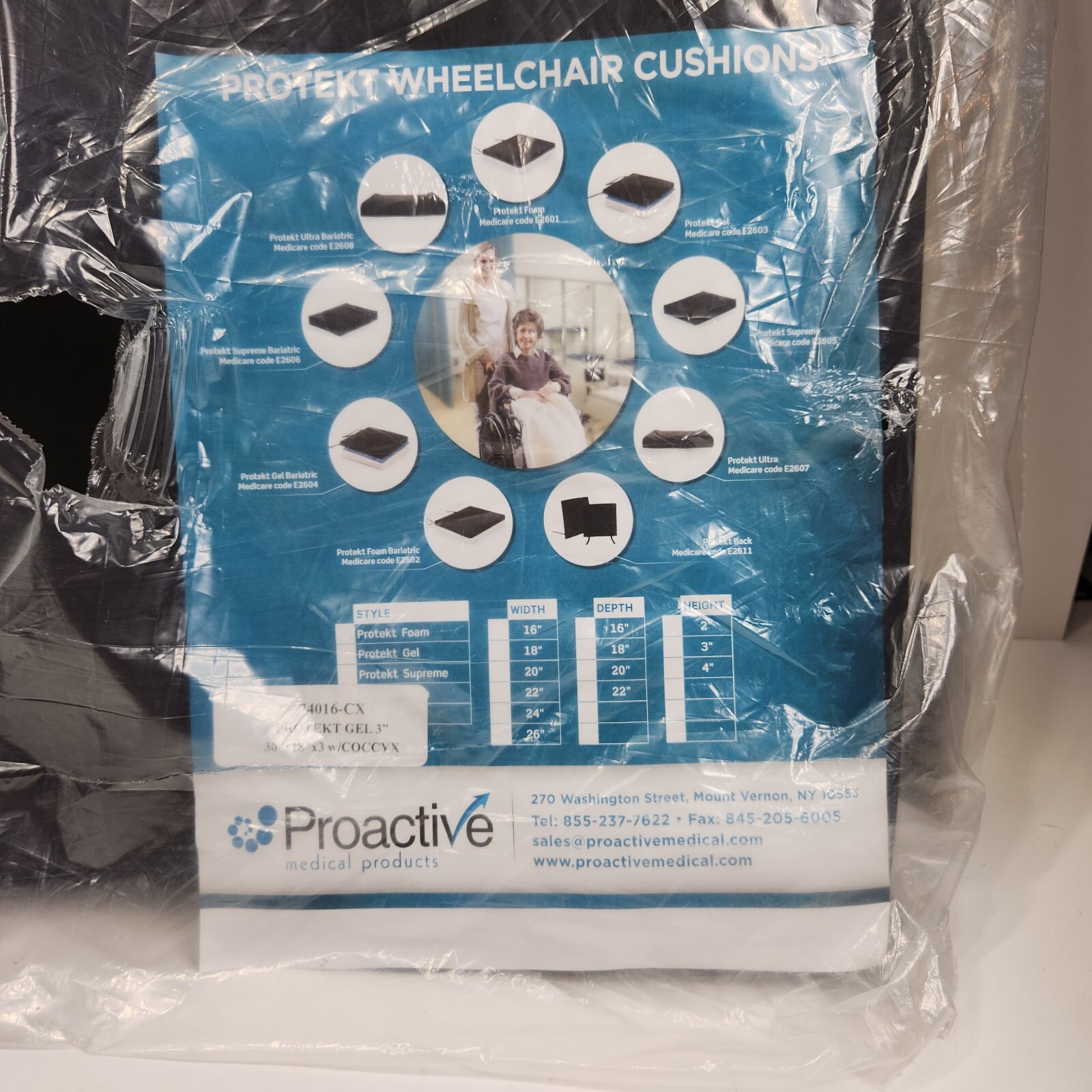 Proactive Protekt Gel Wheelchair Cushion Coccyx 30”x18"x3" 74016-CX Open Package