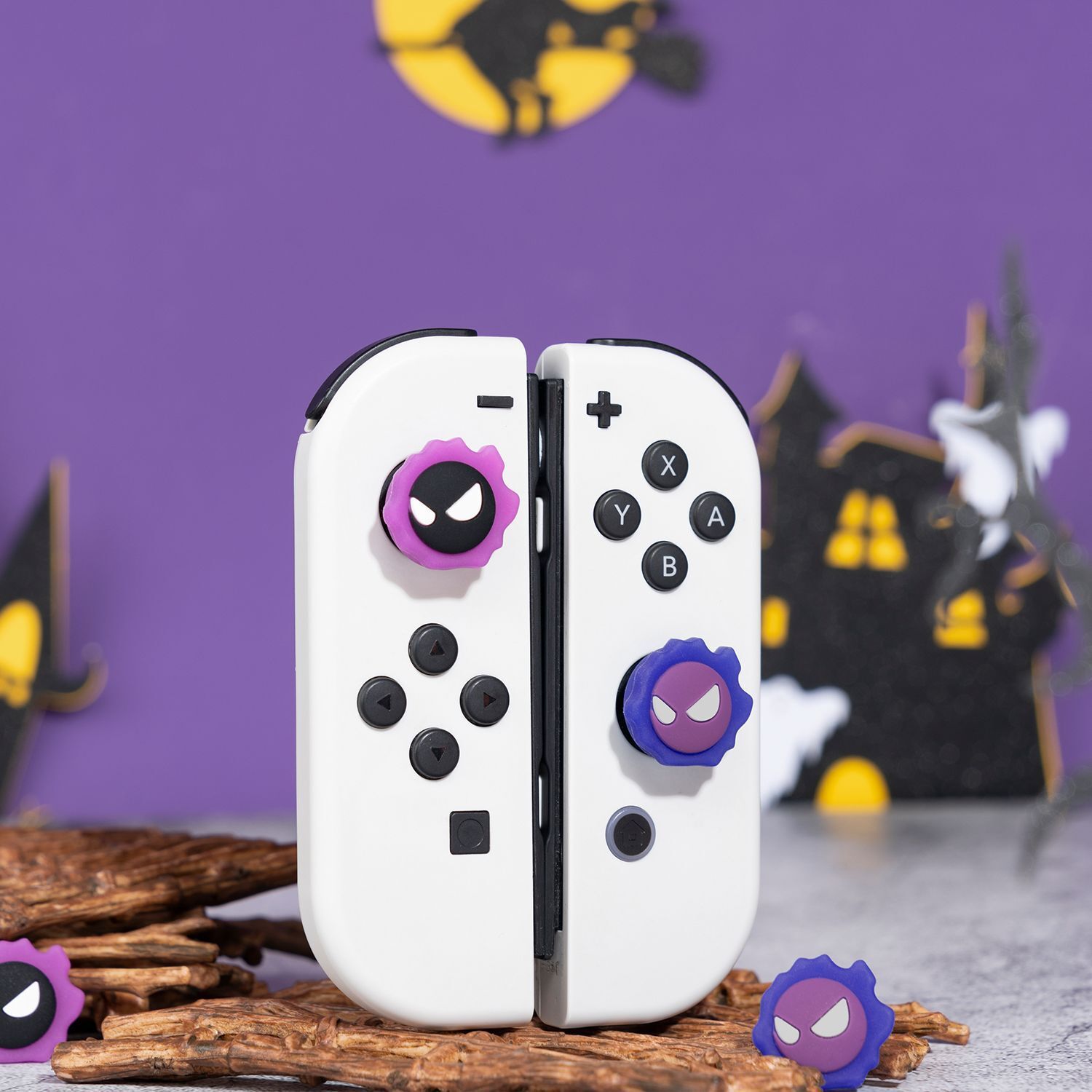 4PCS Thumb Grip Analog Stick Caps for Switch/ Switch OLED Luminous Purple Devil