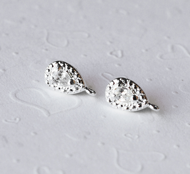 10 Teardrop Earstuds Earwire Sterling Silver Post Clear Crystal Rhinestone EF005