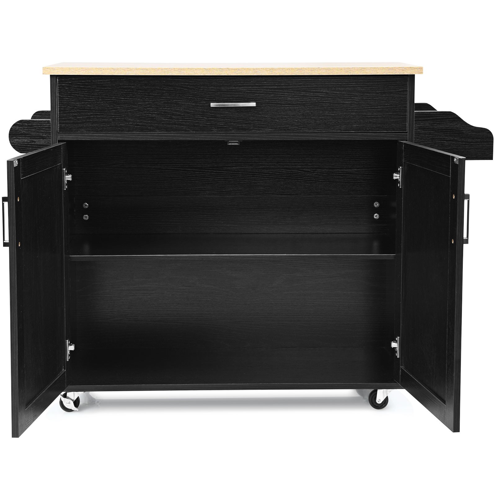 Costway Rolling Kitchen Island Cart Storage Cabinet w/ Towel & Spice Rack Black