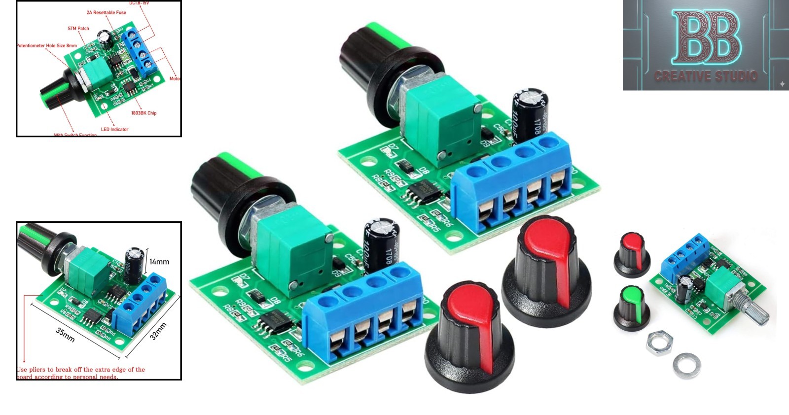 Adjustable 2A DC Motor Speed Controller - 1.8V to 12V Dual Pack for DIY Projects