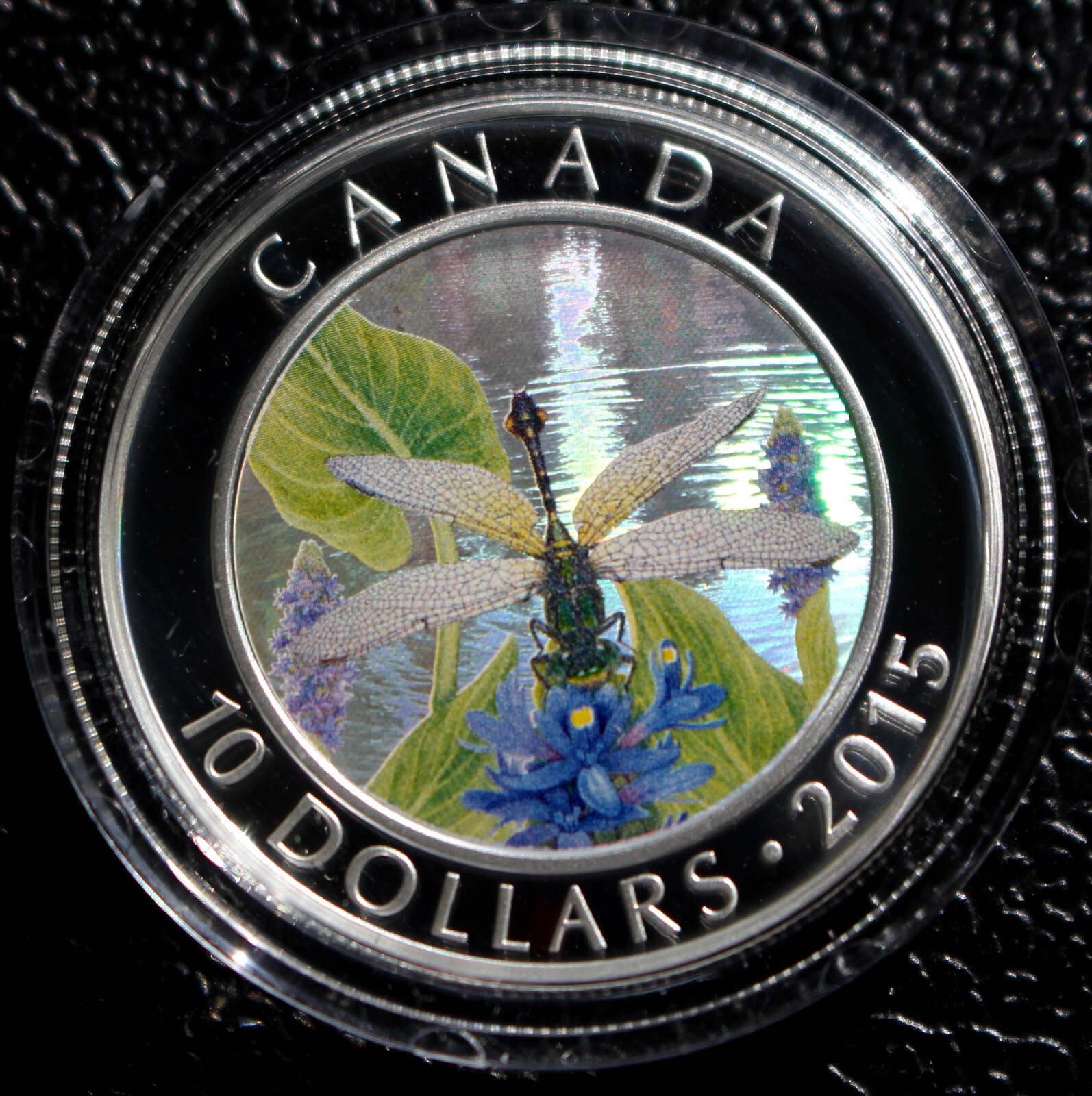 2015 CANADA $10 FINE SILVER PROOF PAINTED HOLOGRAM - PYGMY SNAKETAIL DRAGONFLY