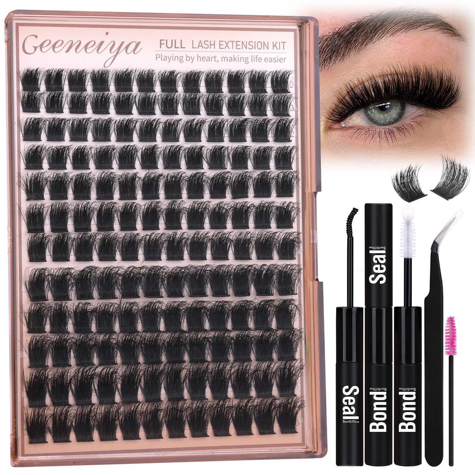 Geeneiya 200D Full Lash Clusters Kit Thick 50 count (Pack of 4), Black
