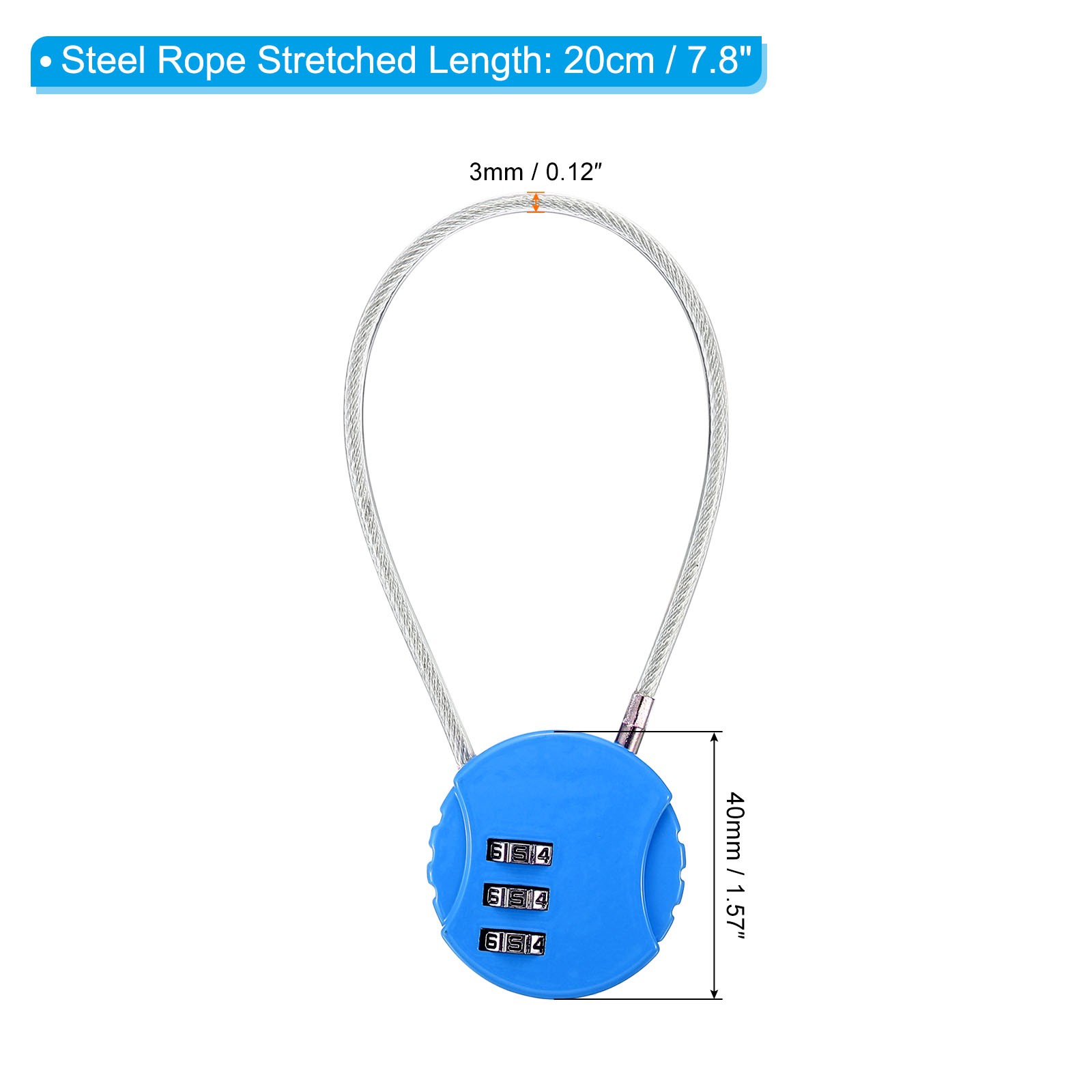 Small Combination Lock 7.8 Inch 3 Digit Padlock for Locker Bright Blue