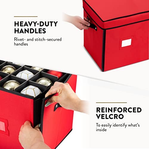 Premium Large Christmas Ornament storage Box, with Side Open, 128 count Red
