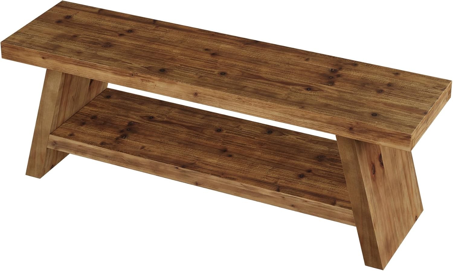 2-Tier Entryway Bench, Solid Wood Seating with Open Shelves for Hallway Foyer