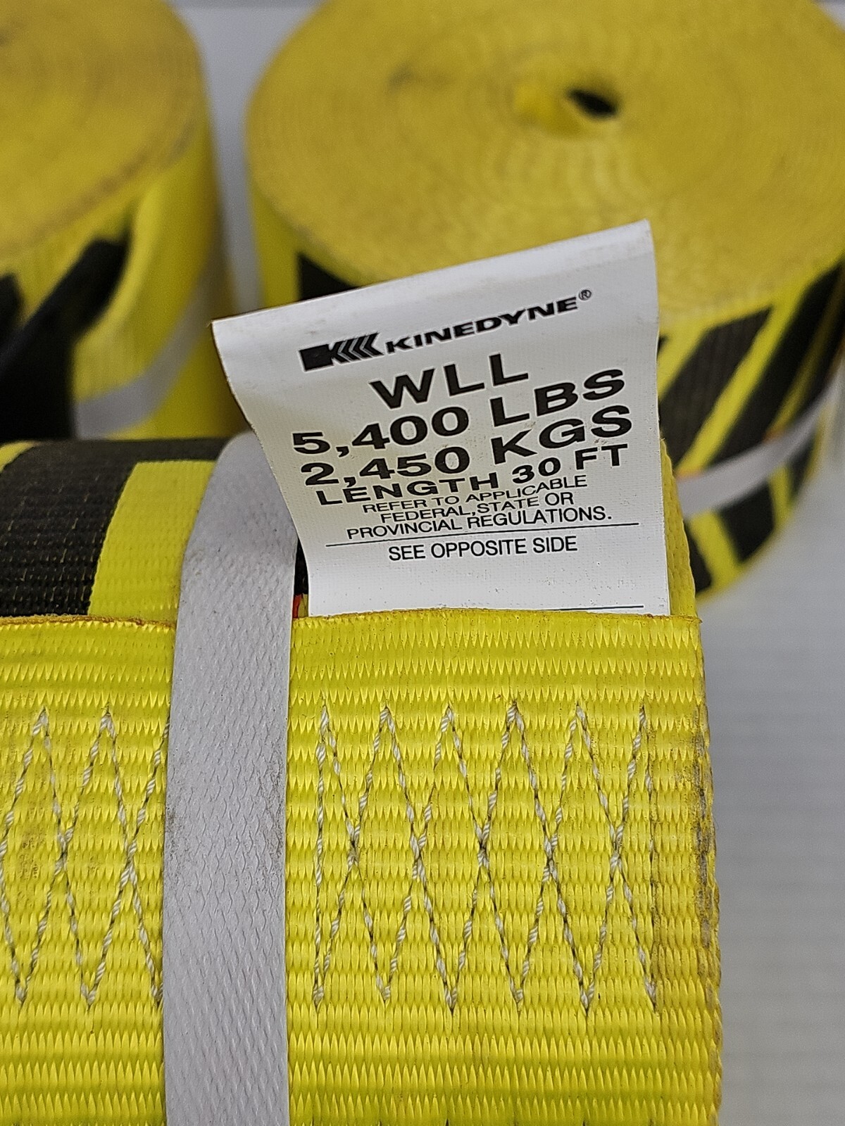 (3 Pack) Kinedyne 4"x30' Winch Straps with Flat Hook, Flatbed Tie Down Strap