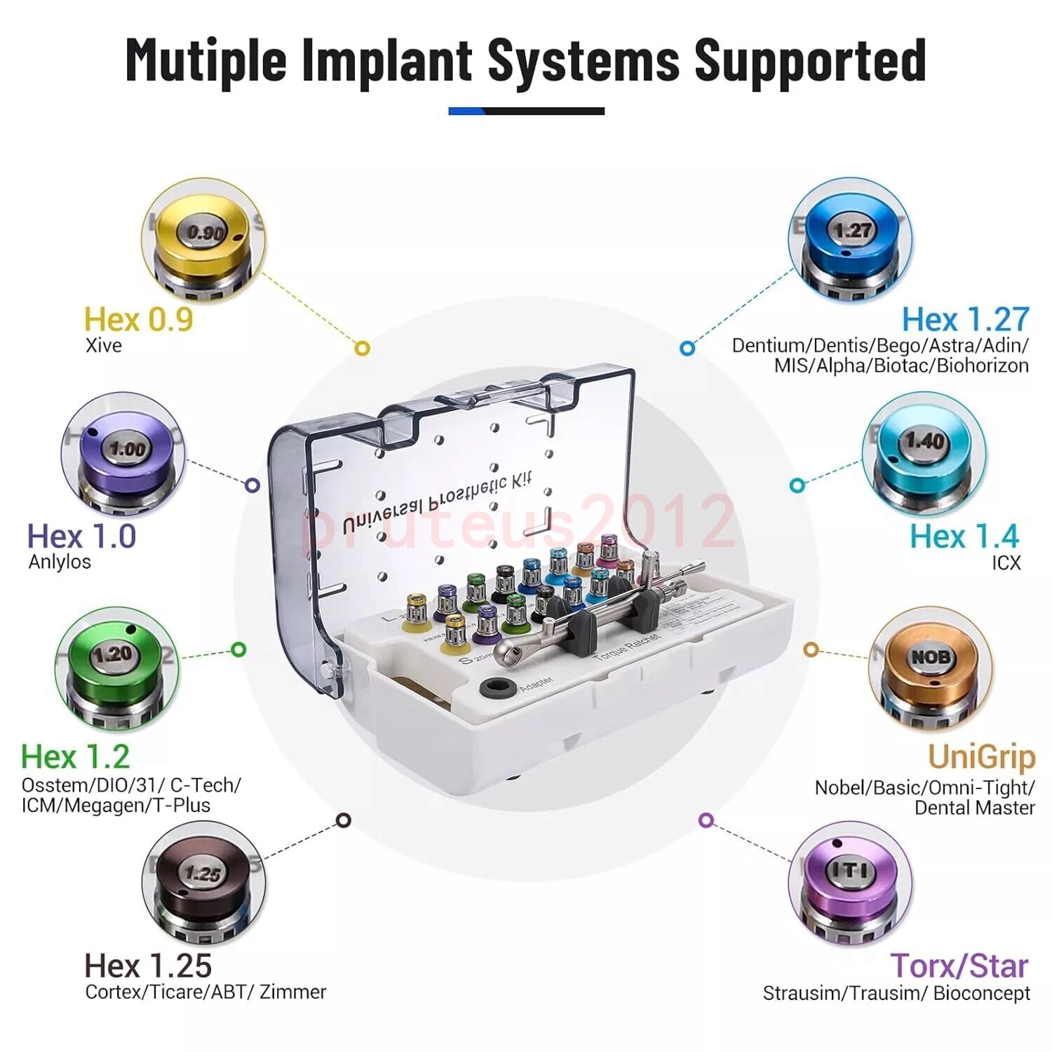 Dental Universal Implant Prosthetic Kit Torque Wrench Screw Drivers Remover+ Box