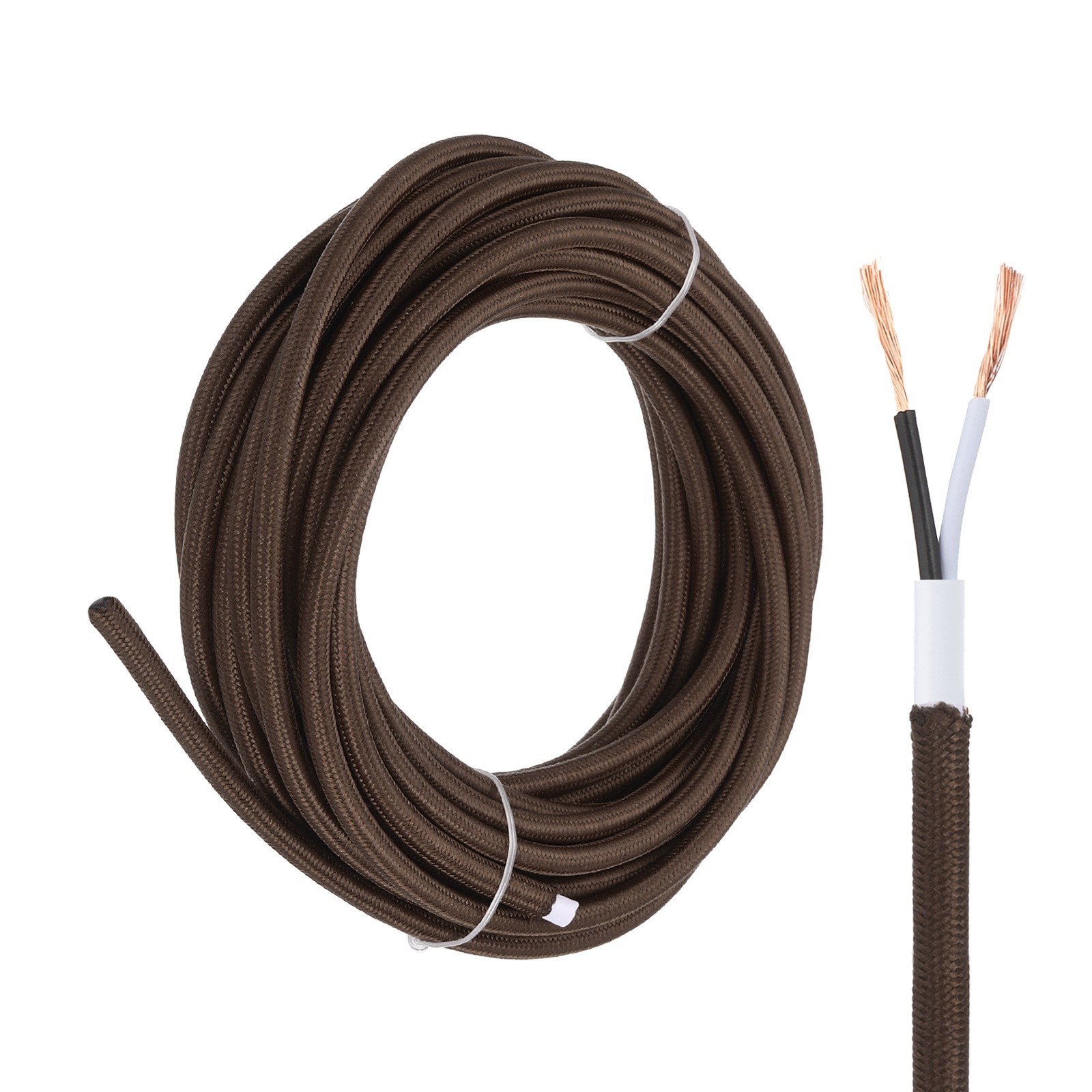 25Ft 18AWG 2 Conductor 300V Cloth Covered Lamp Wire Cord, Dark Brown