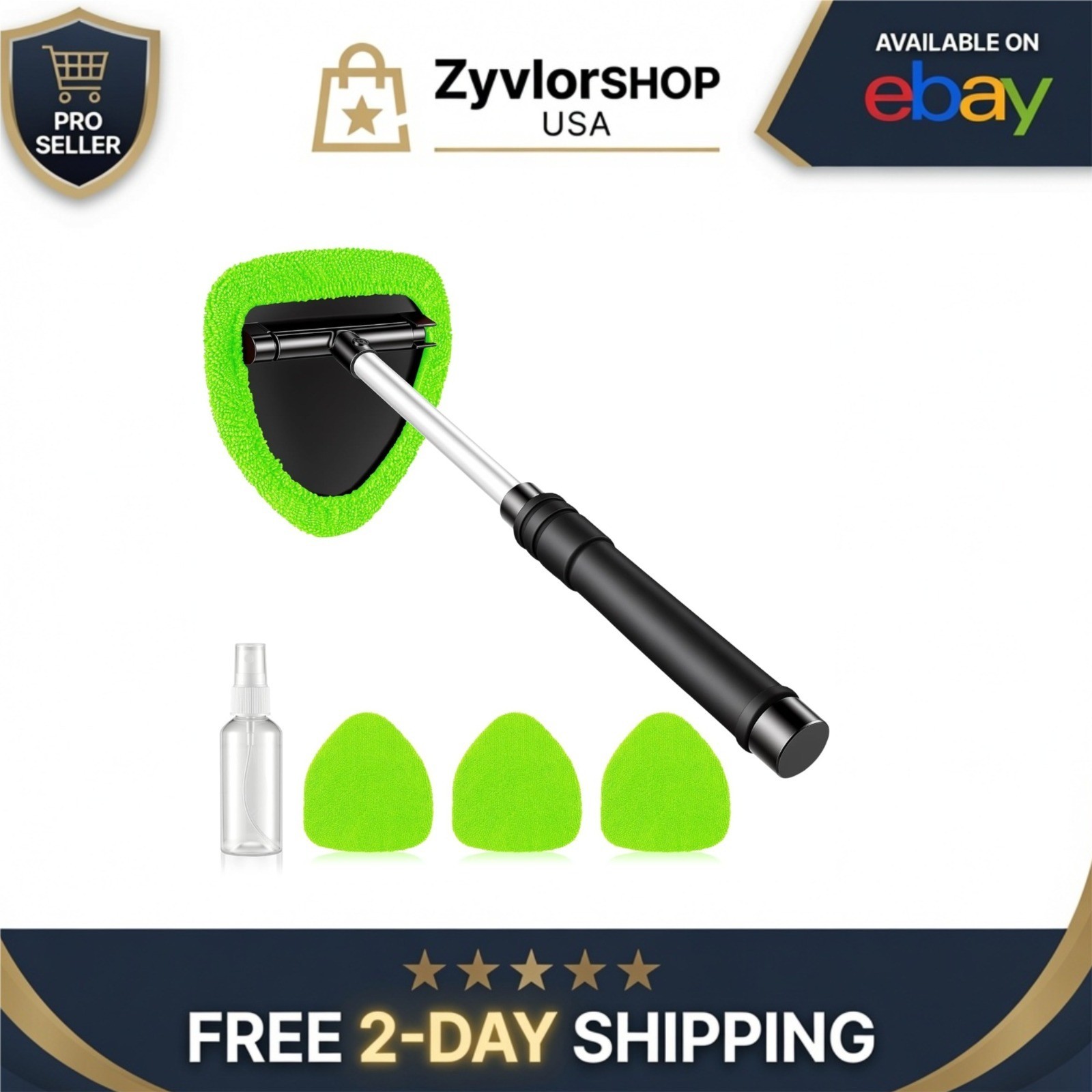 JUSTTOP Windshield Cleaner Tool with Extendable Handle & Microfiber Pads