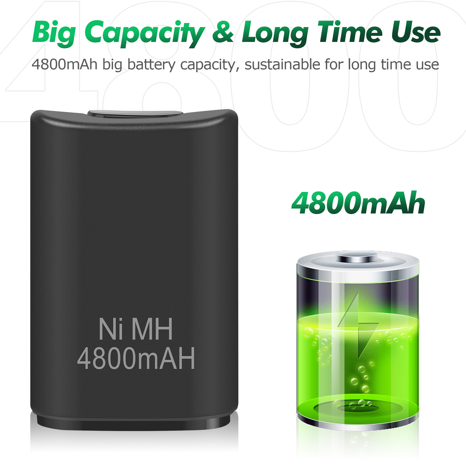2x 4800mAh Battery Pack Charger Cable For Microsoft xBox 360 Wireless Controller