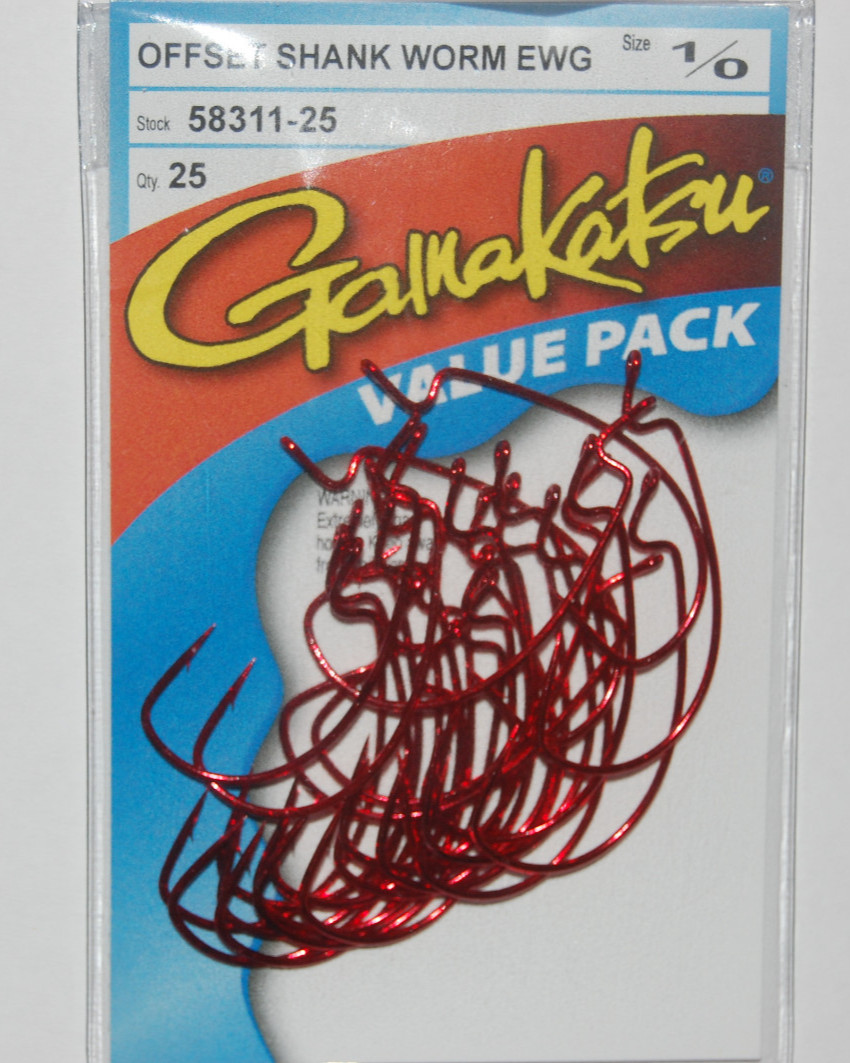 gamakatsu 1/0 offset ewg shank worm red bass hook 25 hooks 58311-25 value pack
