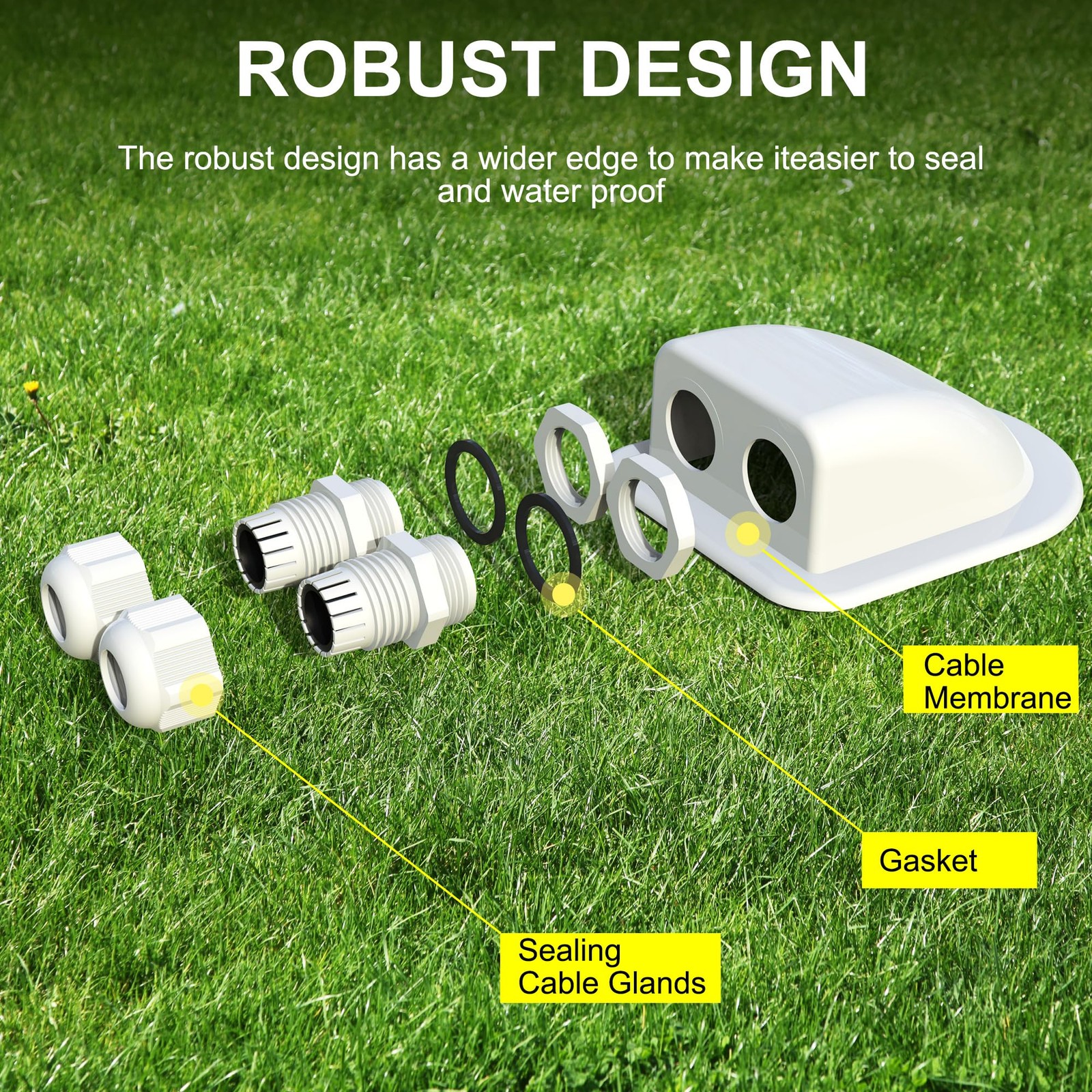 Solar Panel Junction Box for RVs - Single Wire Cable Entry Gland, White