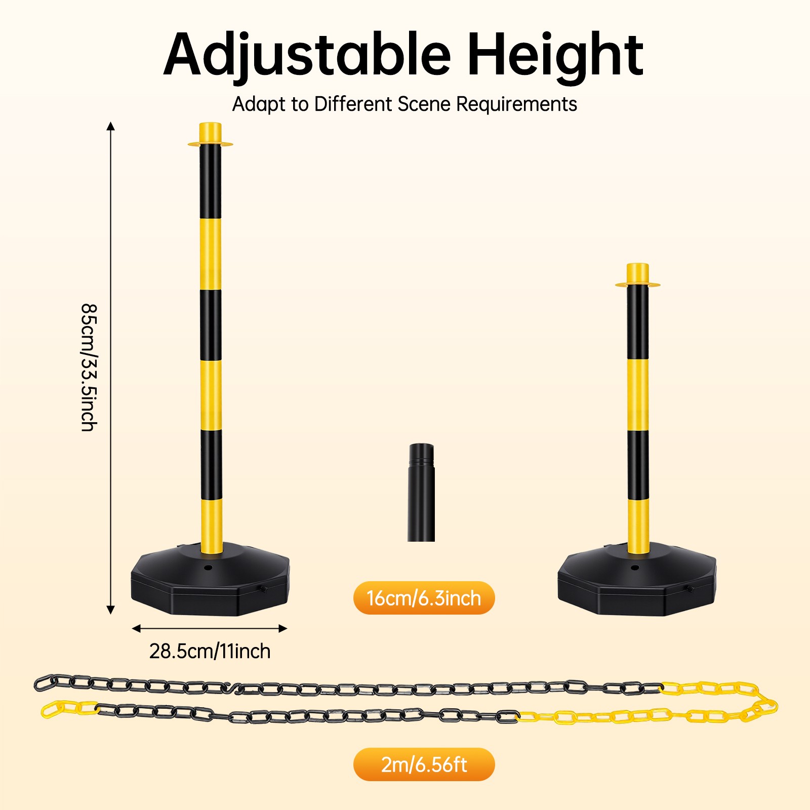 6 Packs Portable Parking Pole 33.5Inch Adjustable Delineator Post With Chains US