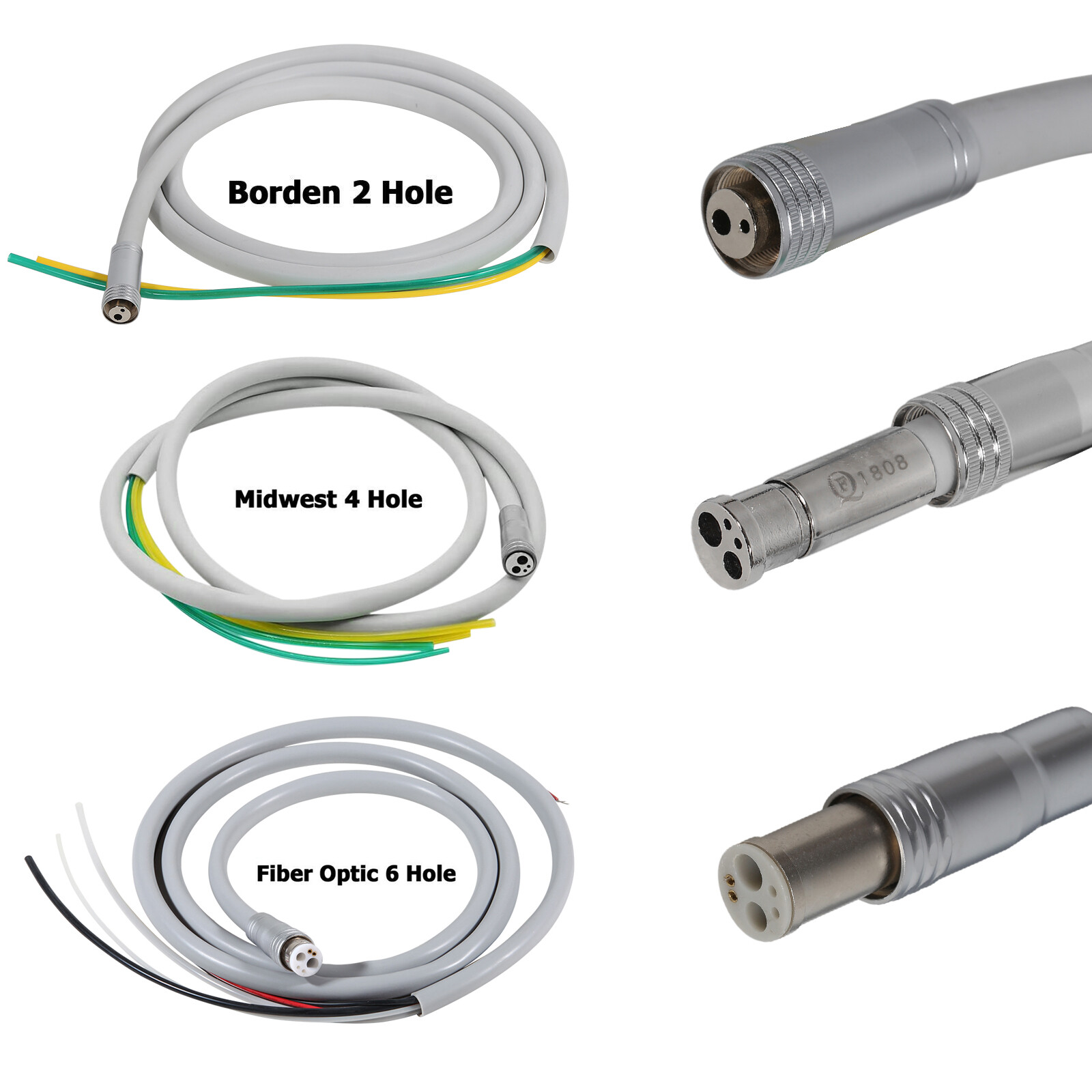 Dental Air Turbine Handpiece Tubing Hose Midwest 4 Hole Fiber Optic 6 Pin 2 Hole