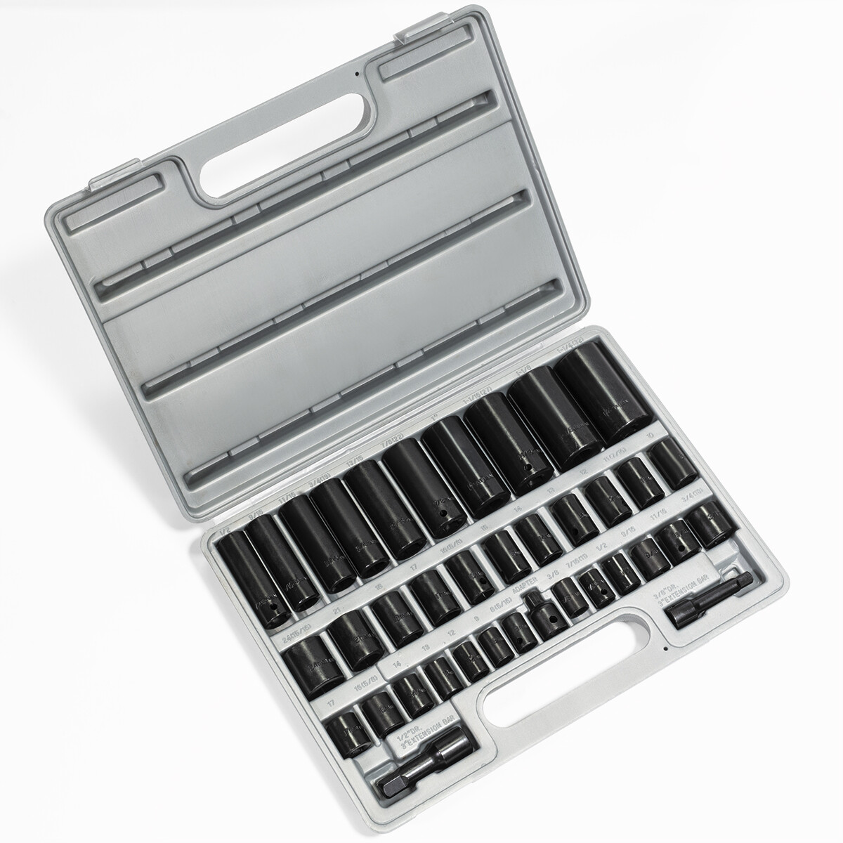 38PC 3/8" 1/2" Duo Combo Impact Socket Set Deep & Shallow Metric SAE Flank Drive