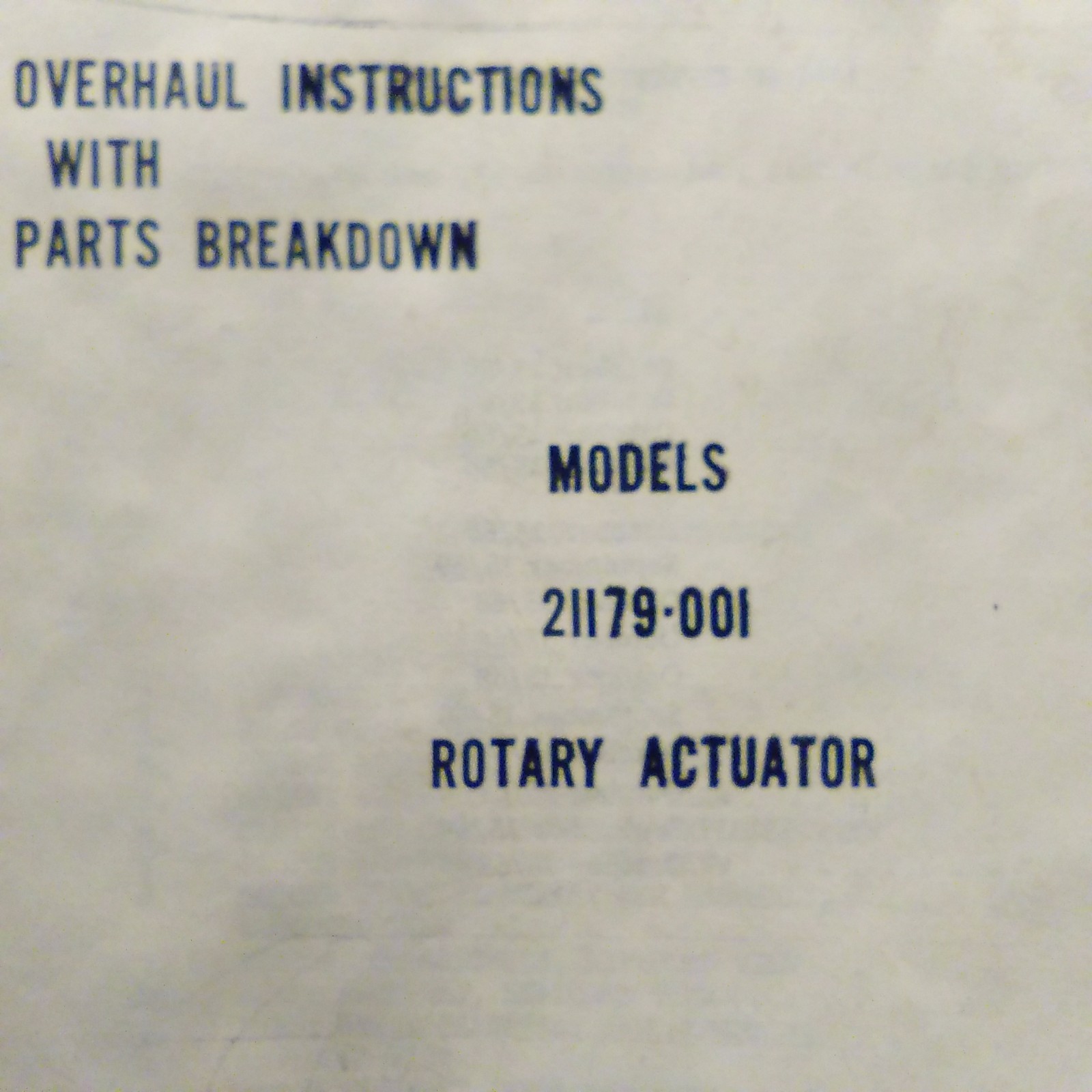 LSI Lear Siegler Rotary Actuator 21179-001 Overhaul Parts Manual