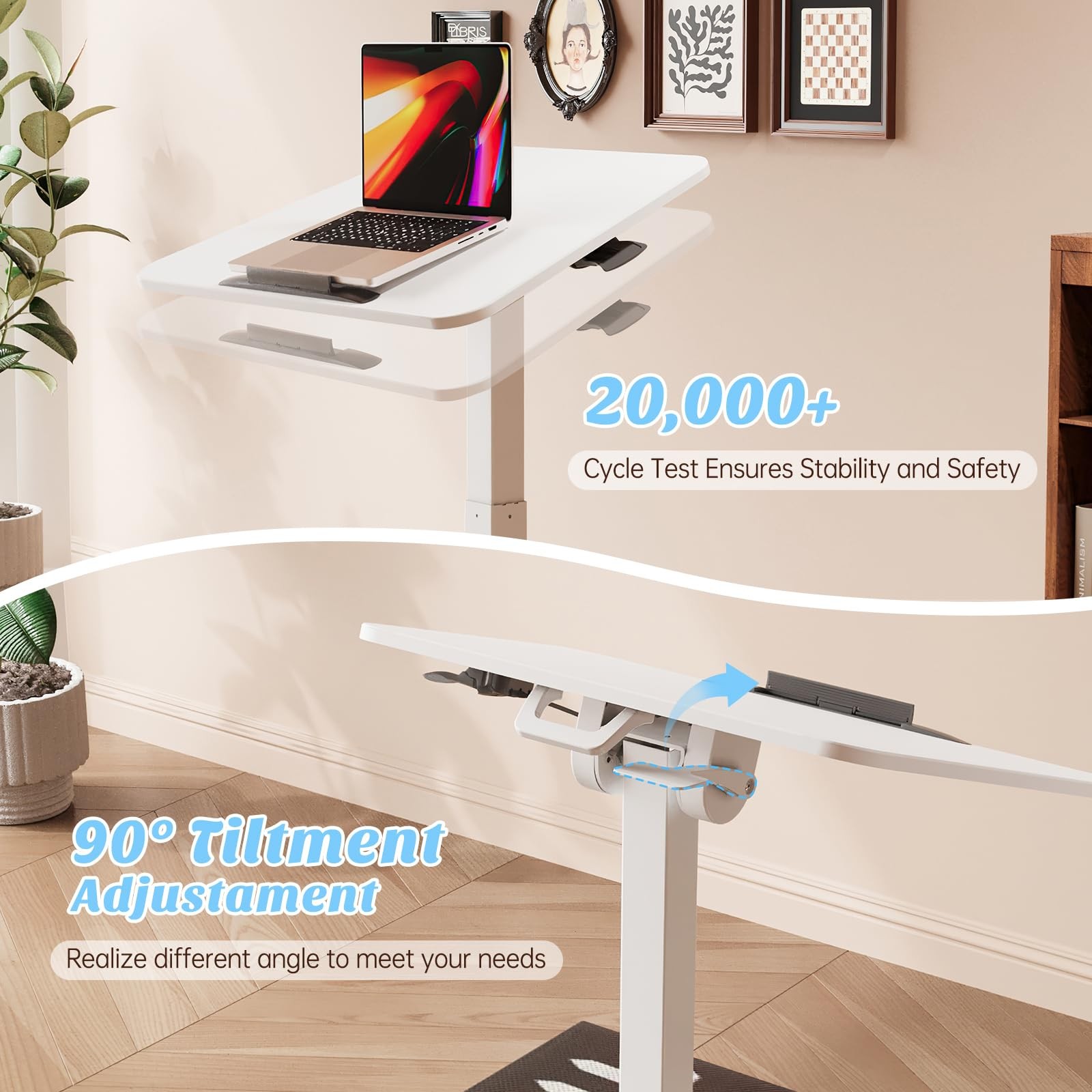 Foldable Mobile Standing Desk, Rolling Laptop Cart, White