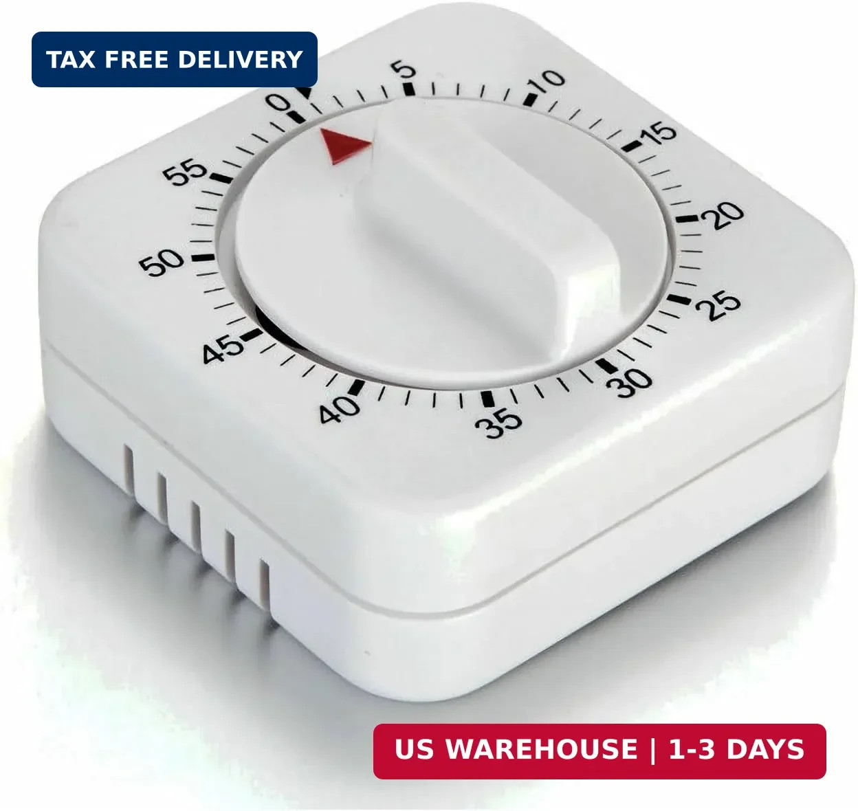 Square 60 Minute Mechanical Kitchen Timer Visual Countdown Loud Alarm White