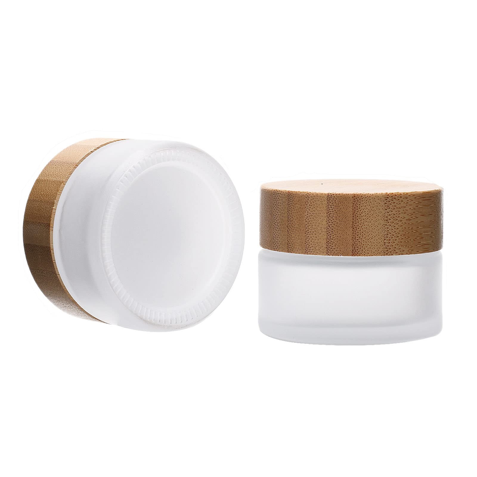 2 Pack 100ml Frosted Glass Cream Jars with Bamboo lids,Wide Mouth Makeup Samp...