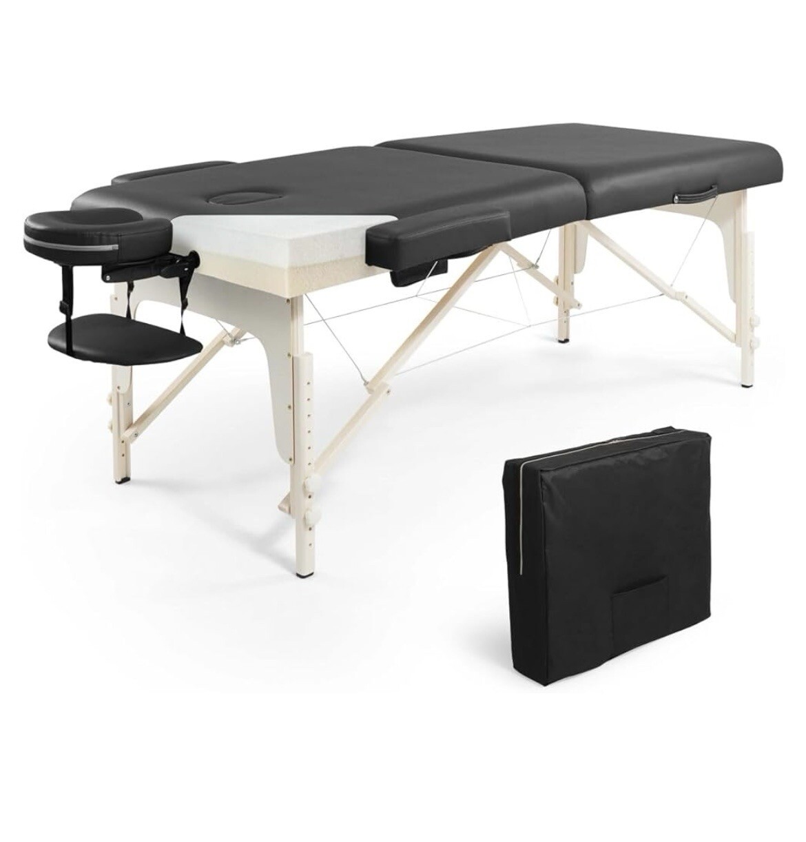 Portable Massage Table With Memory Foam, Face Cradle & Carting Case