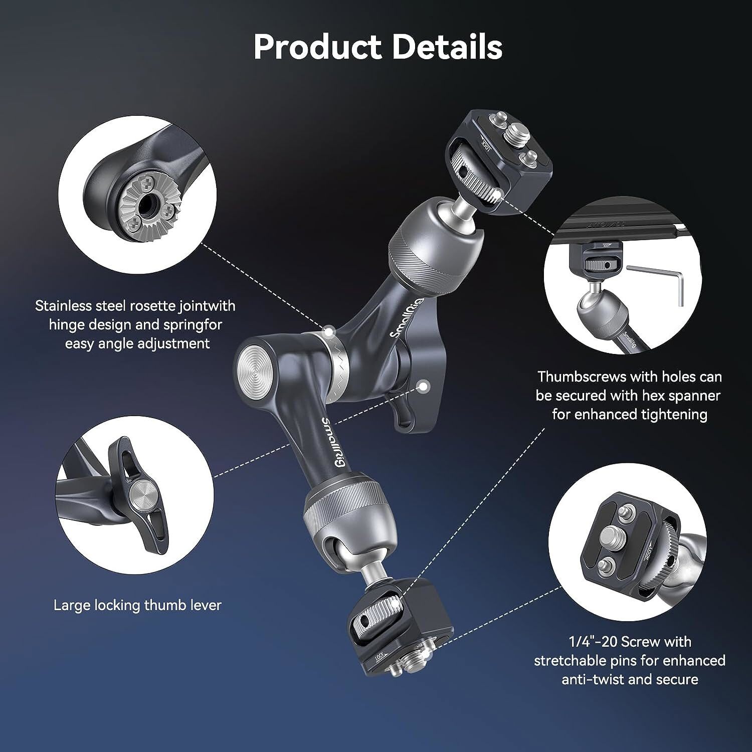 SmallRig 7" Rosette Magic Arm, Articulating Arm with 1/4"-20 Screws for Camera