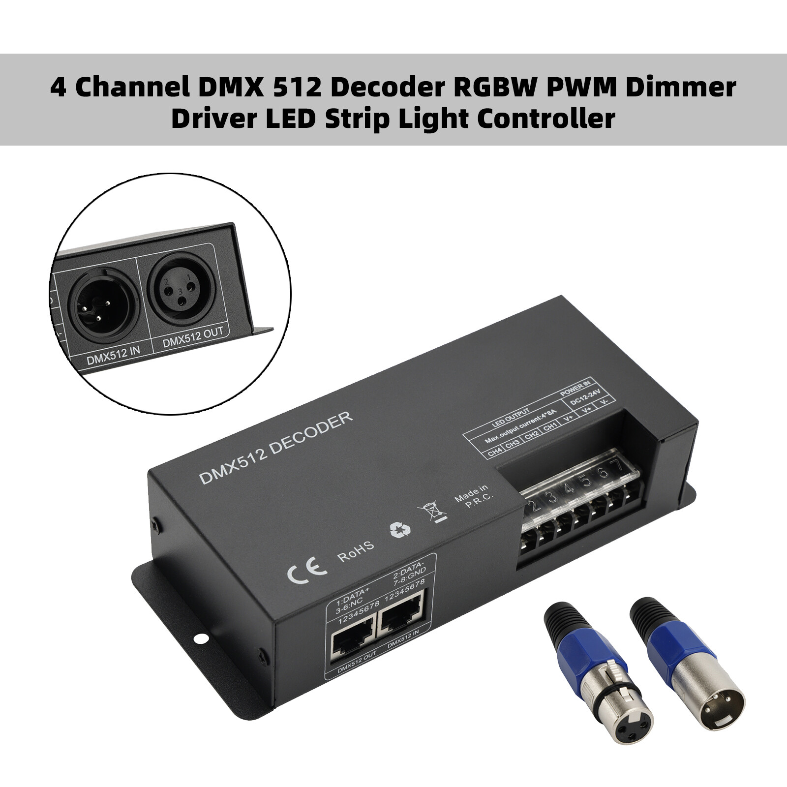 4 Channel DMX 512 Decoder RGBW PWM Dimmer Driver LED Strip Light Controller A B9