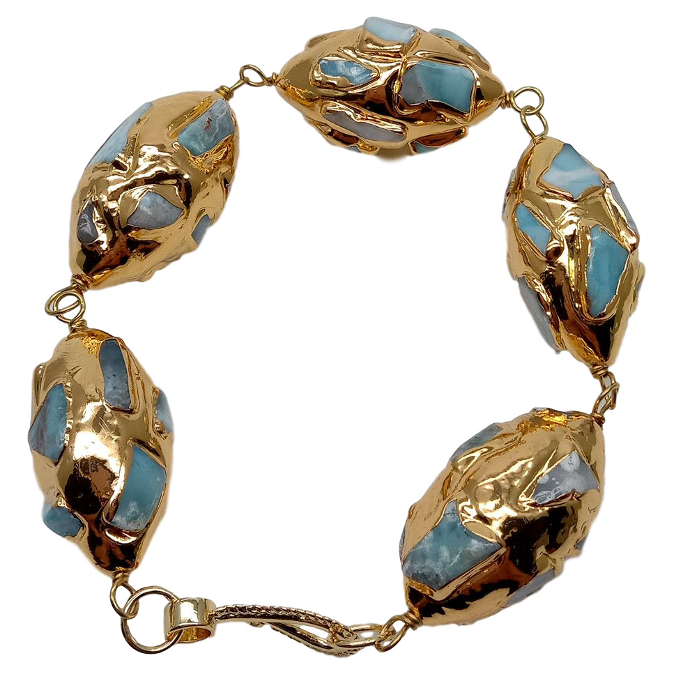 Natural Blue Larimar Gold Plated Olive shape Bracelet