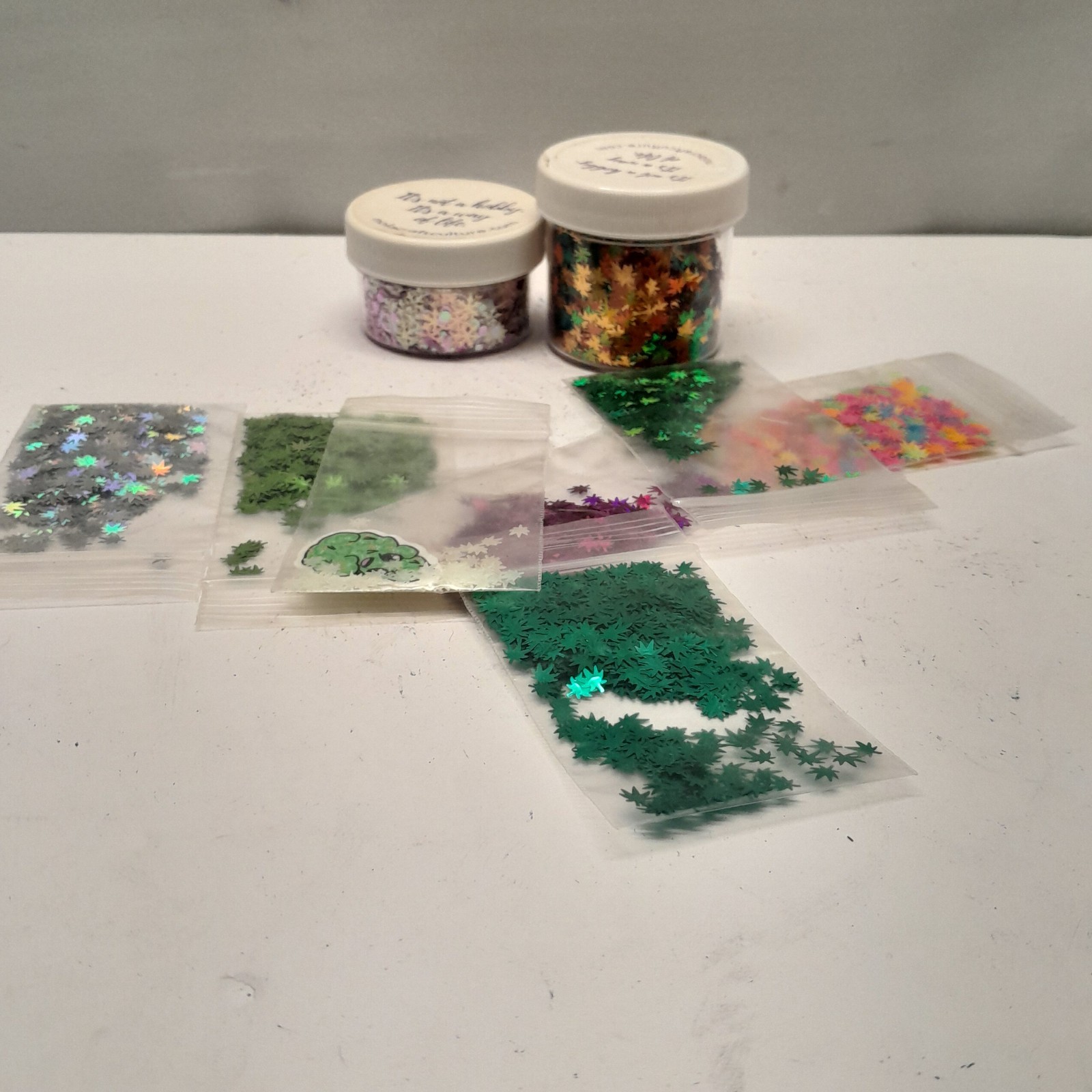 Lot of 9 Glitter Flakes for Arts and Crafts  Autumn Leaves Snowflake Pot Leaves