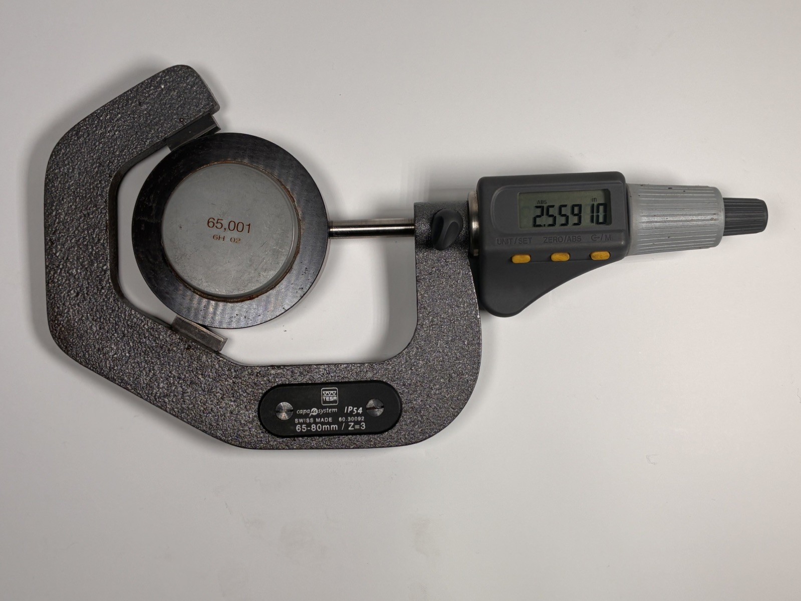 Tesa Digital V Anvil Micrometer IP54 2.5”-3.3” 65-80mm with Standard .00005”