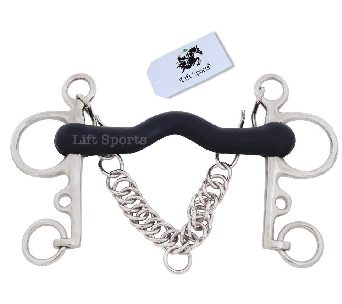New Horse Rubber Port Mouth Pelham Bit with Chain Stainless Steel All size