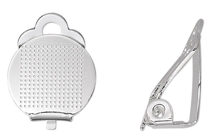 Silver Plated Brass 16x11mm Clip-on Earrings Hinged with 11mm Flat Pad
