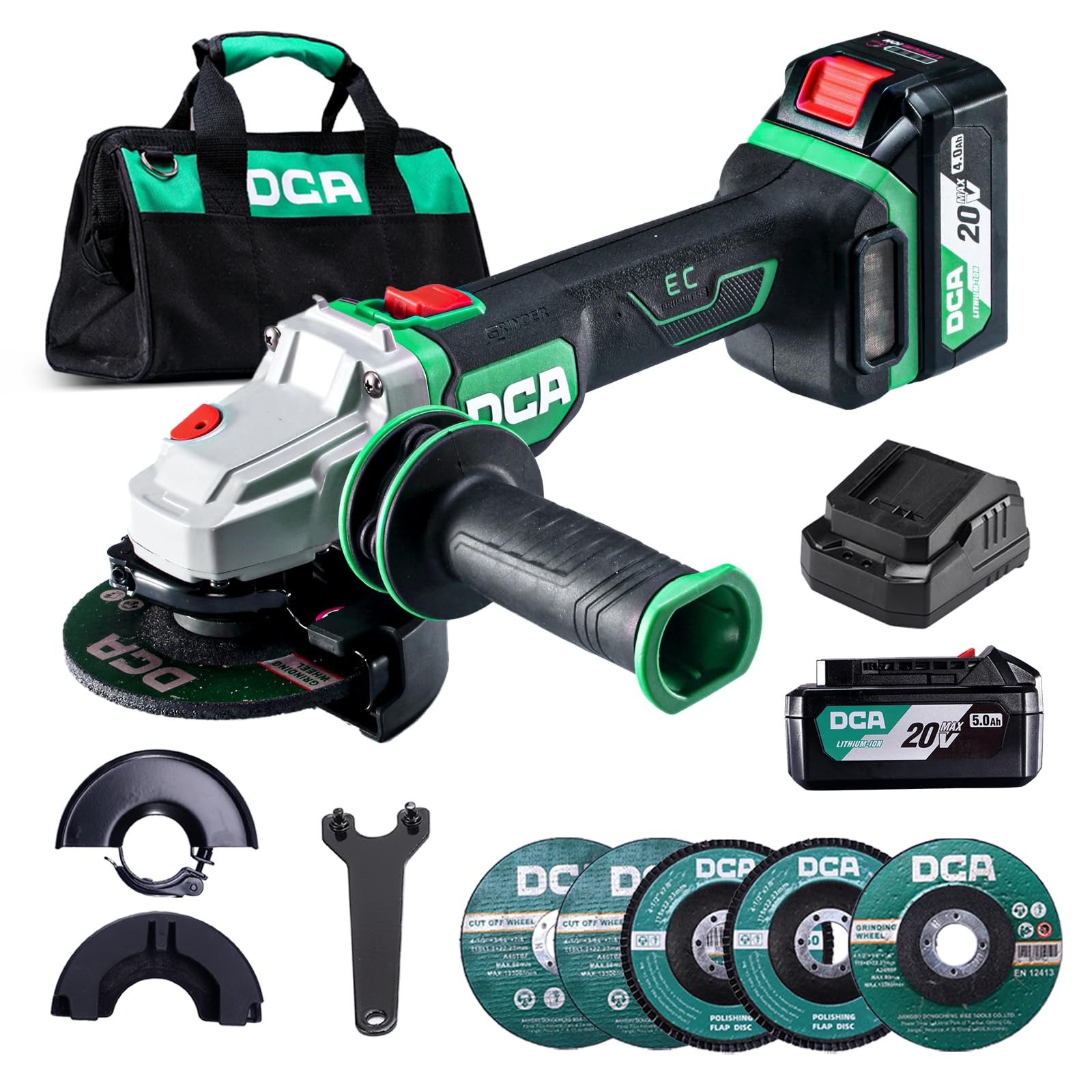 Brushless Angle Grinder 20V 4-1/2 inch, Cordless 4.0Ah Battery & 2A Fast Char...