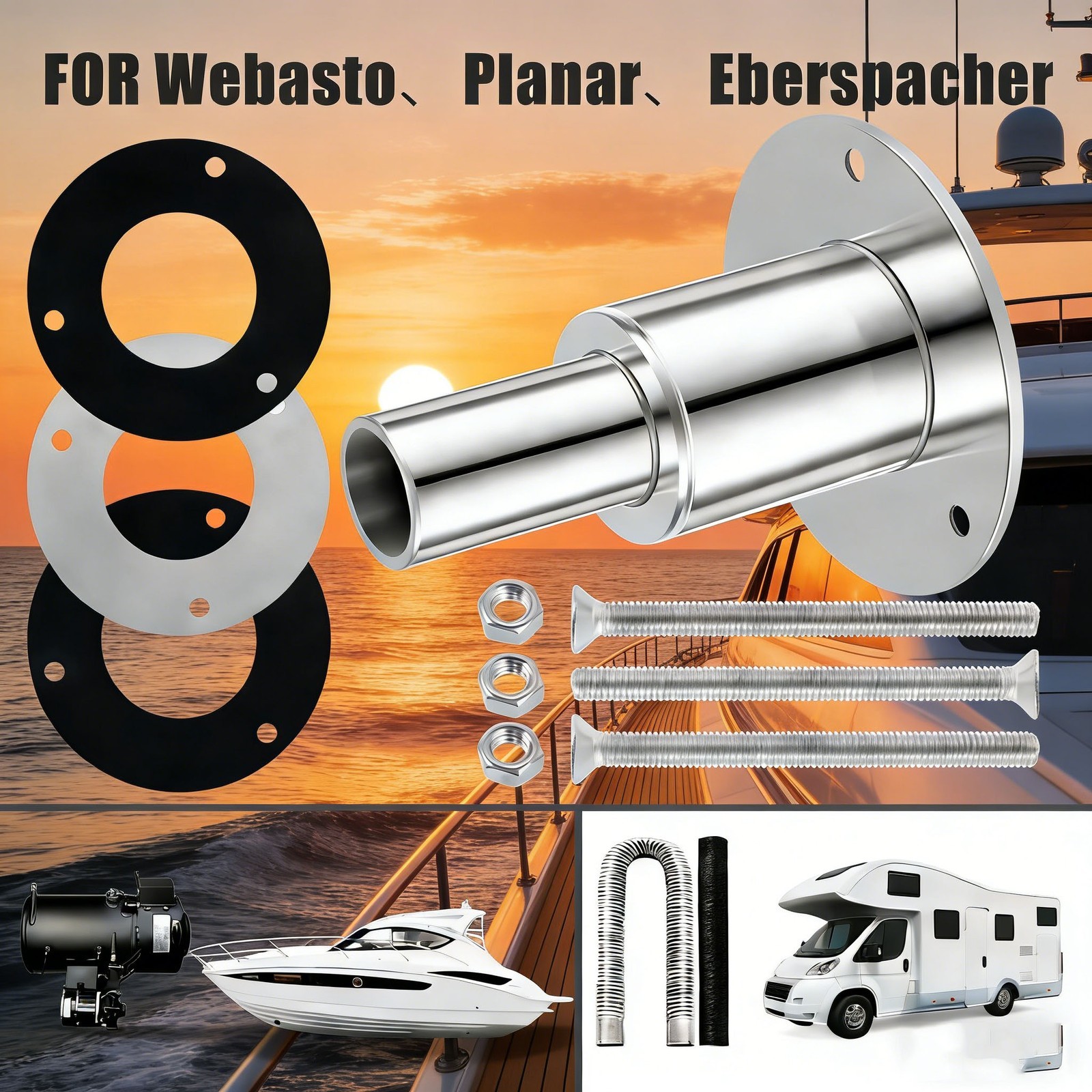 316 Stainless 24mm Thru Hull Exhaust Skin Tube Boat Diesel Heater Marine