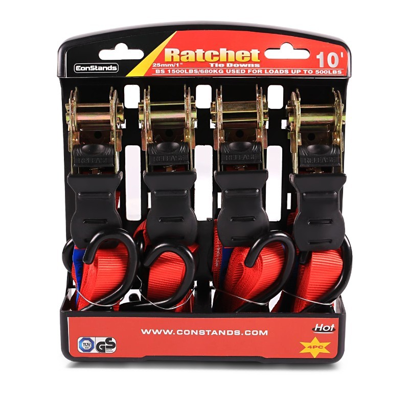 Motorcycle automatic ratchet straps red quick release Motorbike lashings