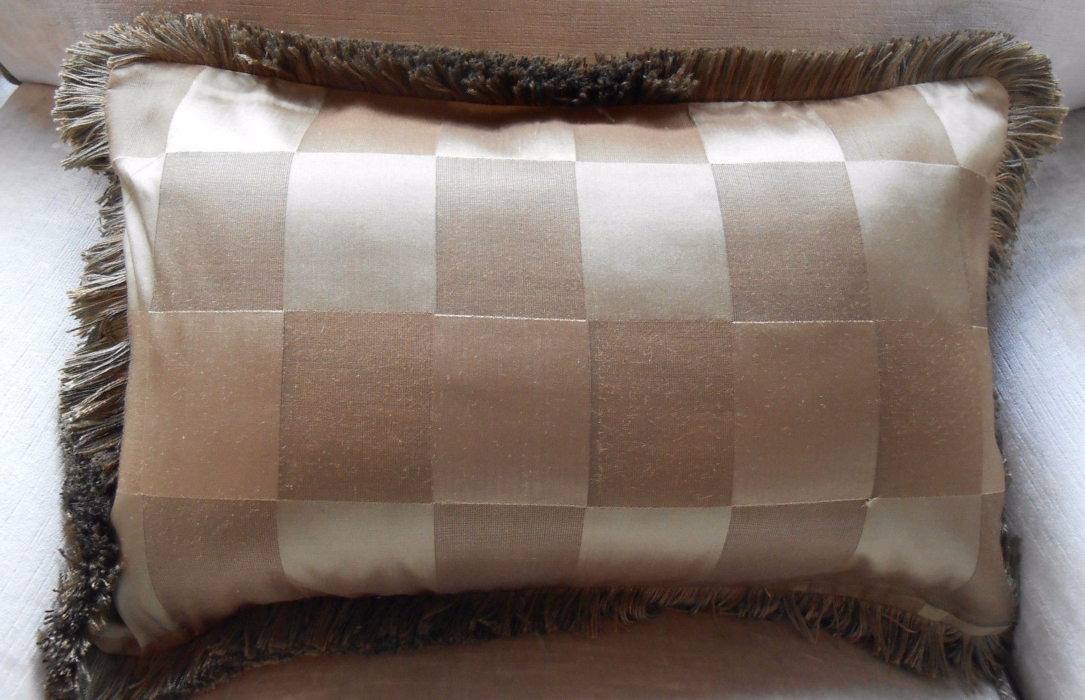 ❇️ NEW Cocoa Brown Luxury Squares oblong SILK cushion covers with silky Fringe