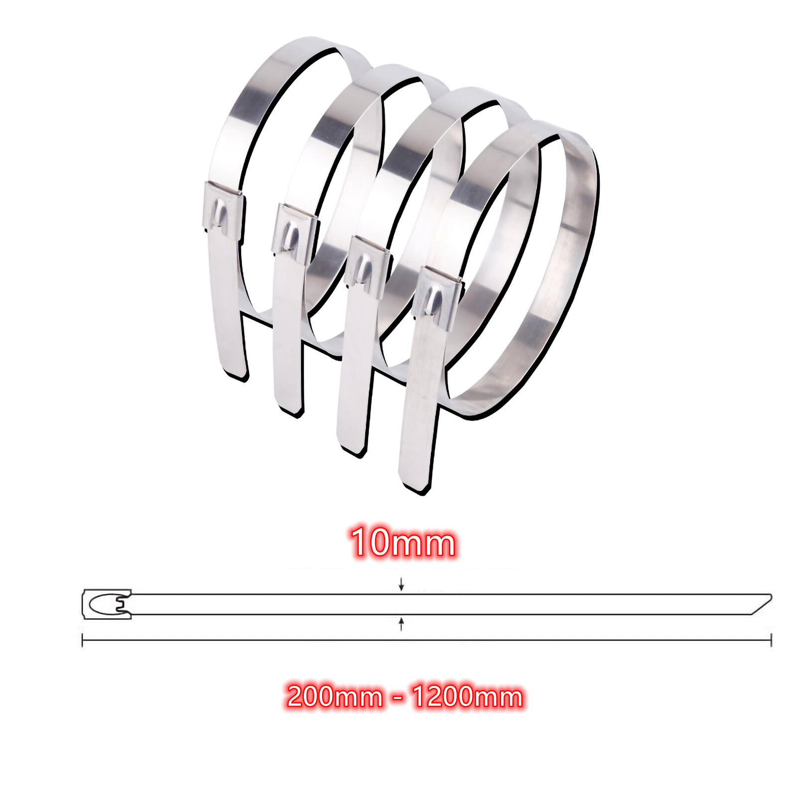 10mm Stainless Steel Cable Zip Tie Self Lock Strap Strong Tie Long 200 - 1200mm