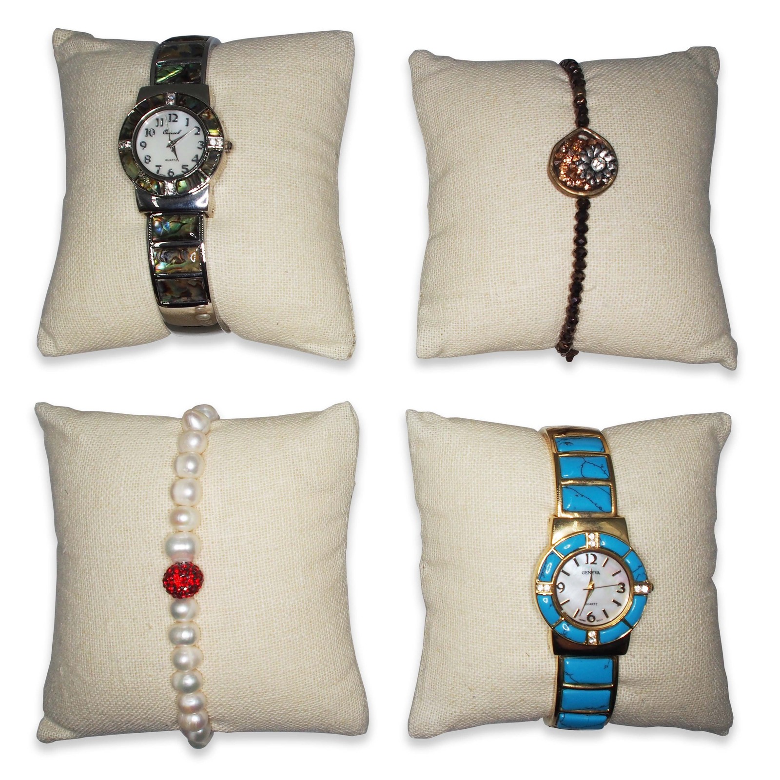 3 Pack 4x4 Beige Linen Watch Bracelet Display Pillows Jewelry Bangle Stands