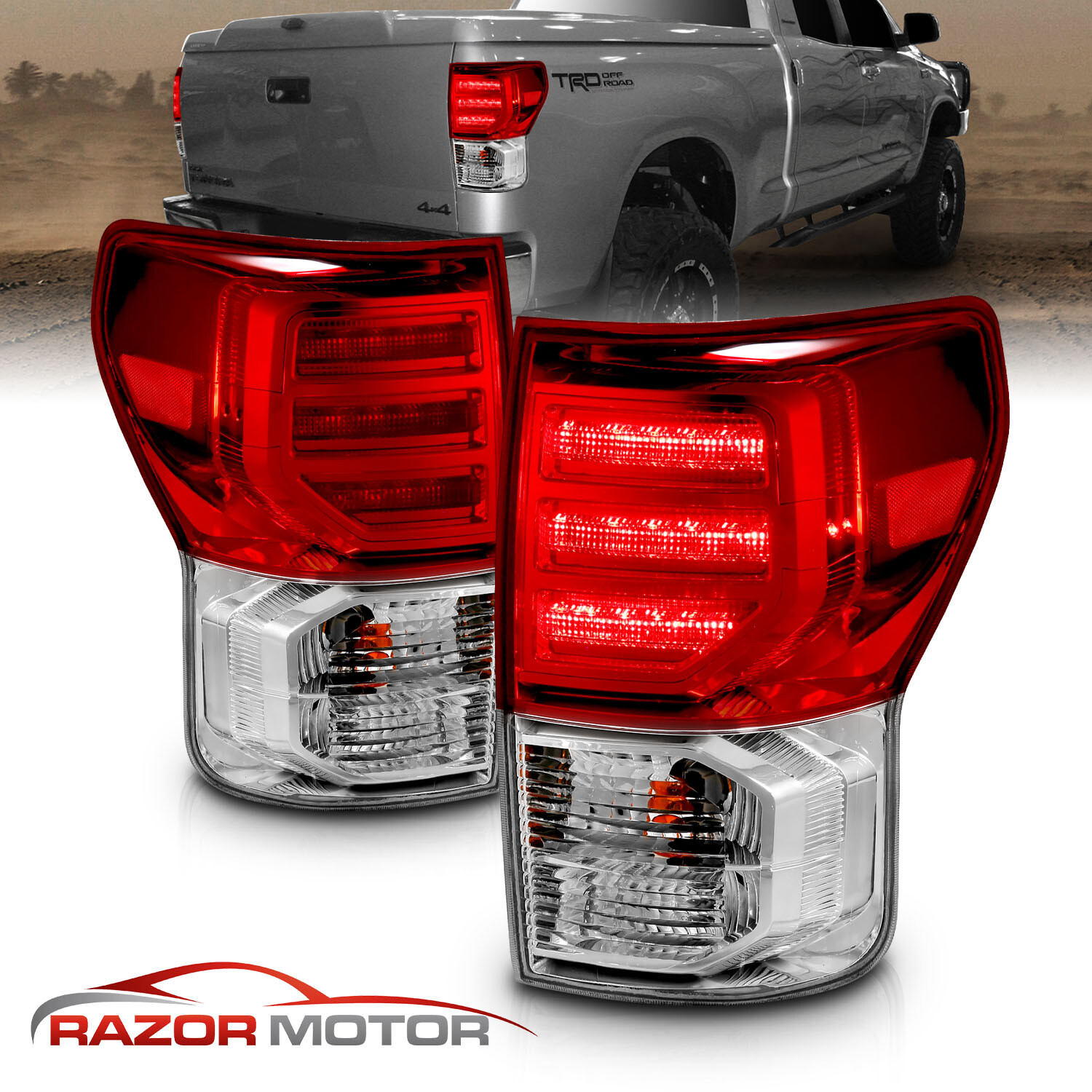 For 2007 2008 2009 2010 2011 2012 2013 Toyota Tundra Red Clear LED Tail Lights