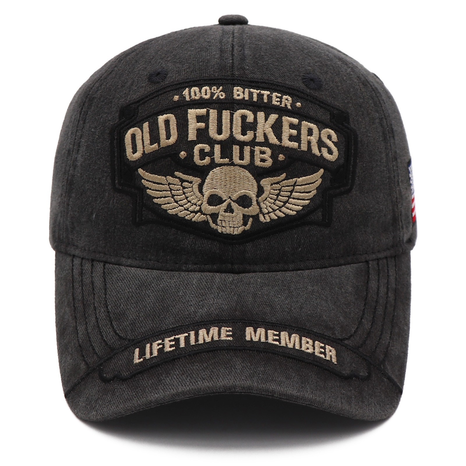 "OLD F*CKERS CLUB" Lifetime Member Skull Embroidered Washed Cotton Baseball Cap