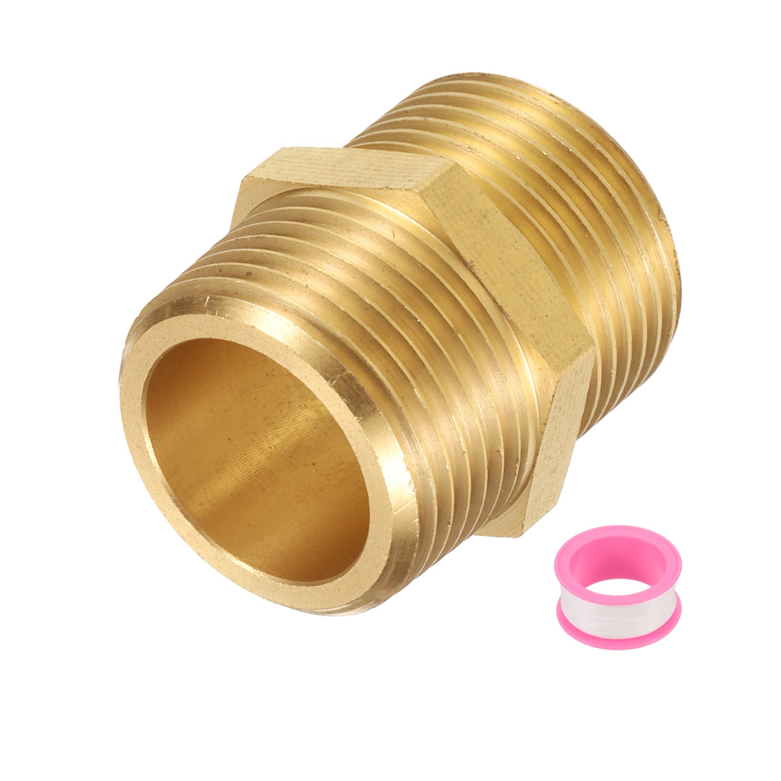 Brass Pipe Fitting, 3/4"G Male x 3/4"NPT Male Hex Nipple Pipe Adapter