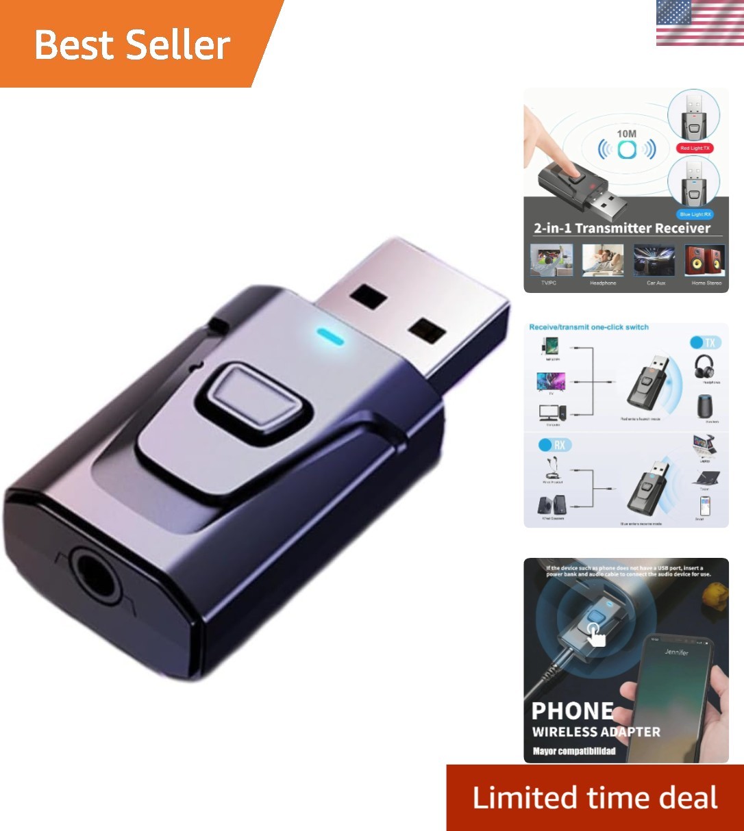 Dual-Mode USB Bluetooth Transmitter: Effortless Audio Streaming for Any Device