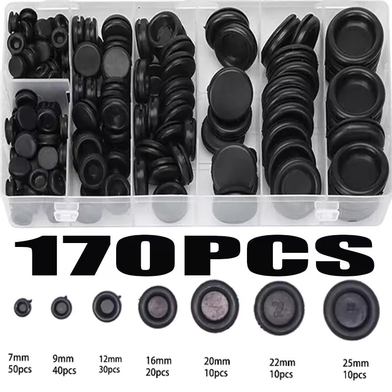 170PCS Rubber Grommet Firewall Hole Plug Electrical Wiring Gasket Assortment Kit