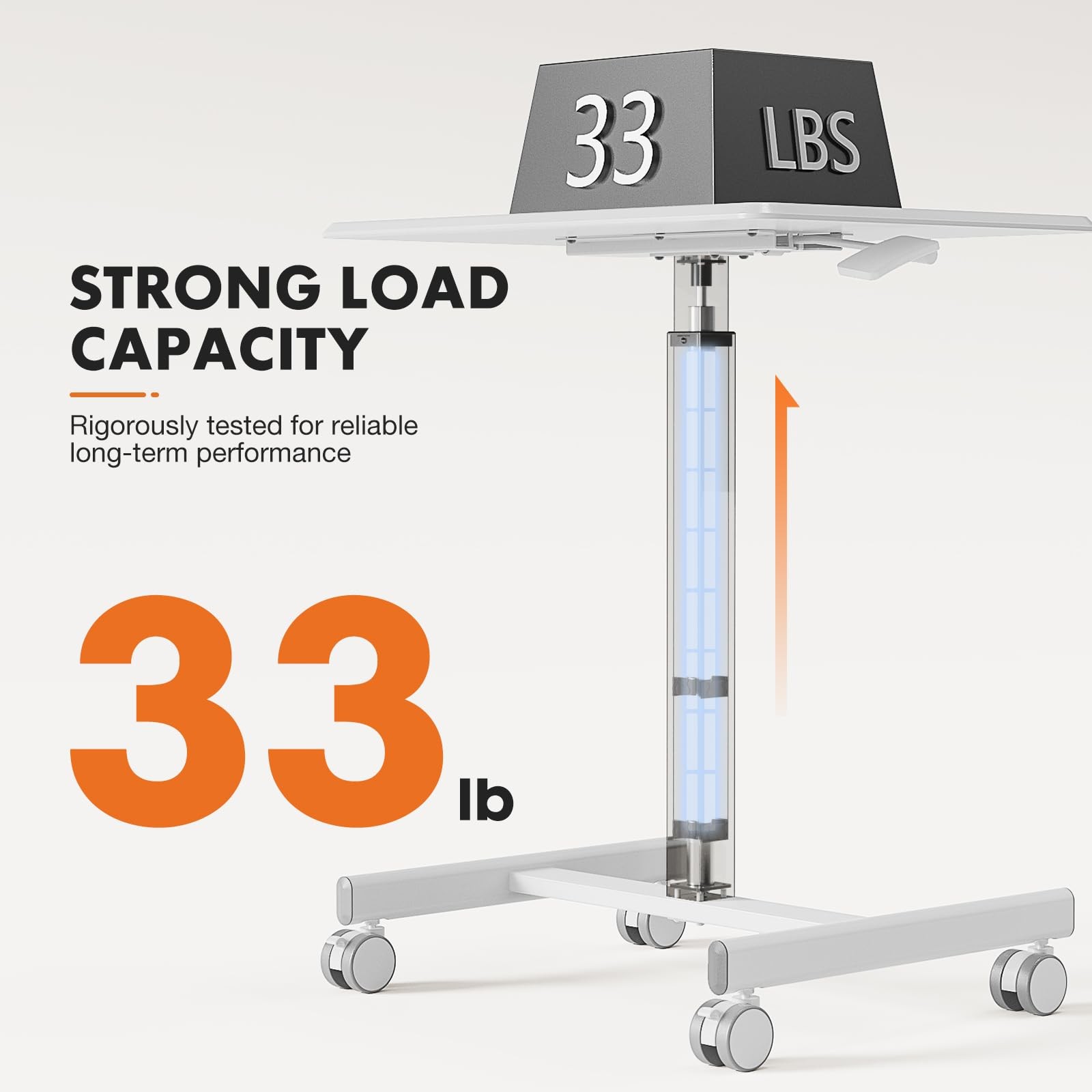 Mobile Standing Desk White Adjustable Height Rolling Laptop Cart Sit Stand Table