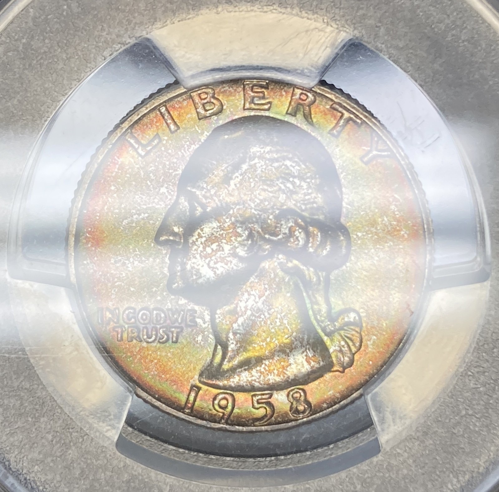 1958-D PCGS CAC MS66+ (Plus) Washington Quarter w/ Exceptional Rainbow Toning