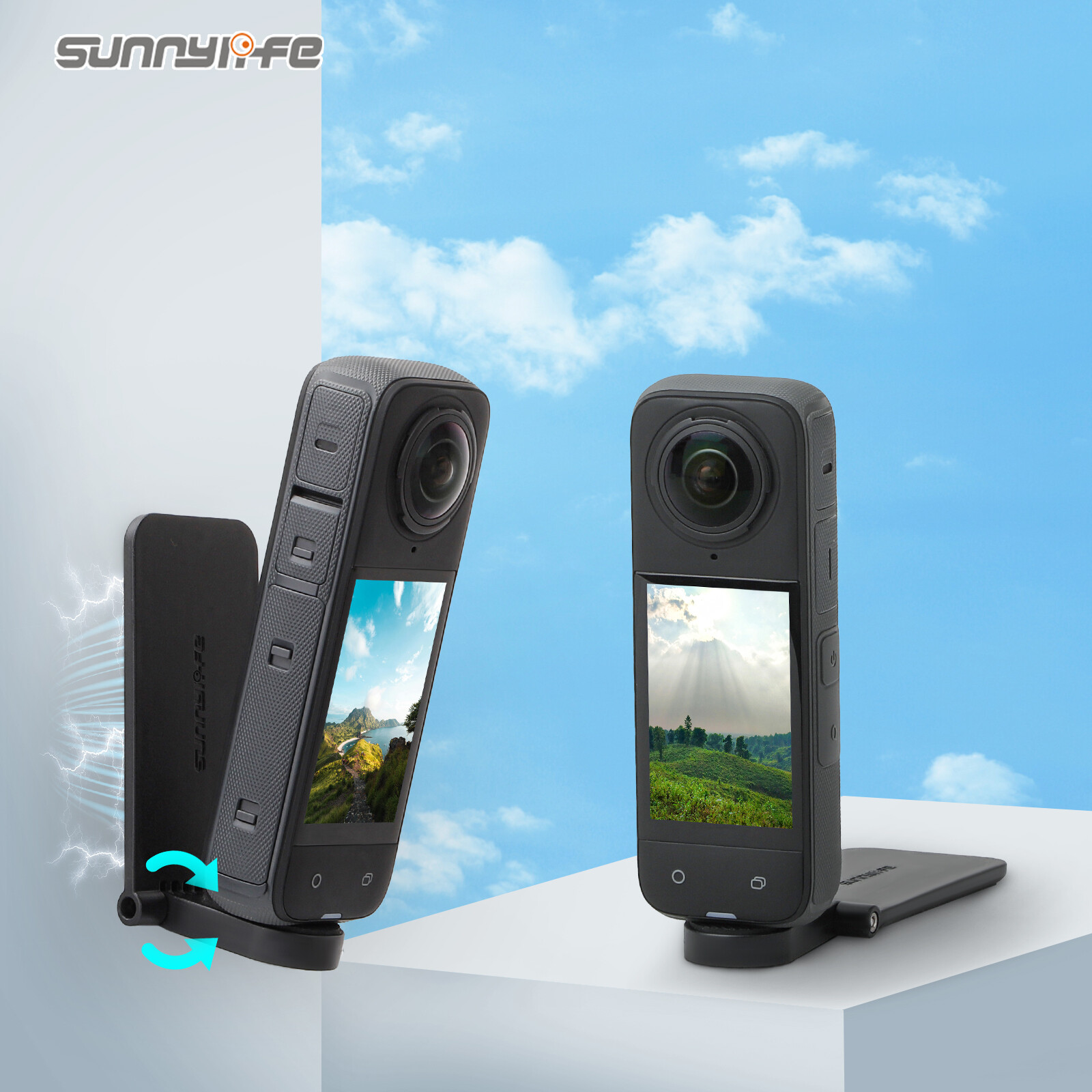 For Insta360 X4 Magnetic Adjustable Angle Base Camera Handle Scene Stand Black