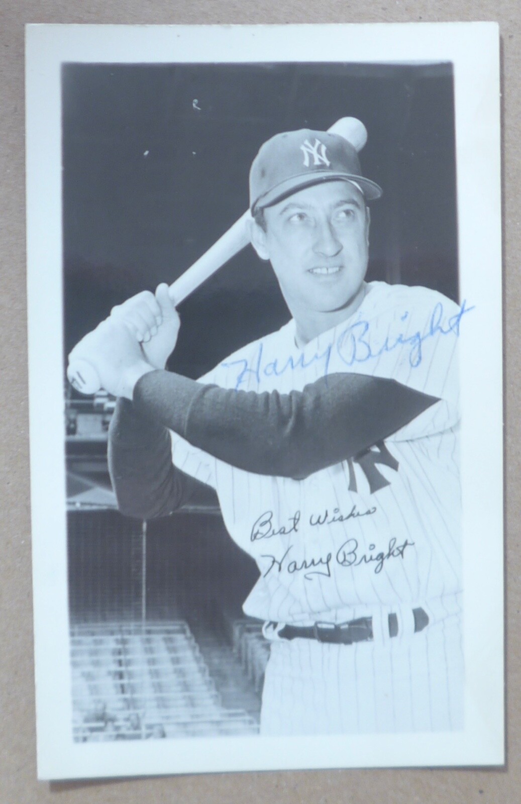 HARRY BRIGHT deceased 2000 auto signed 3+ by 6 photo New York Yankees 1950-51