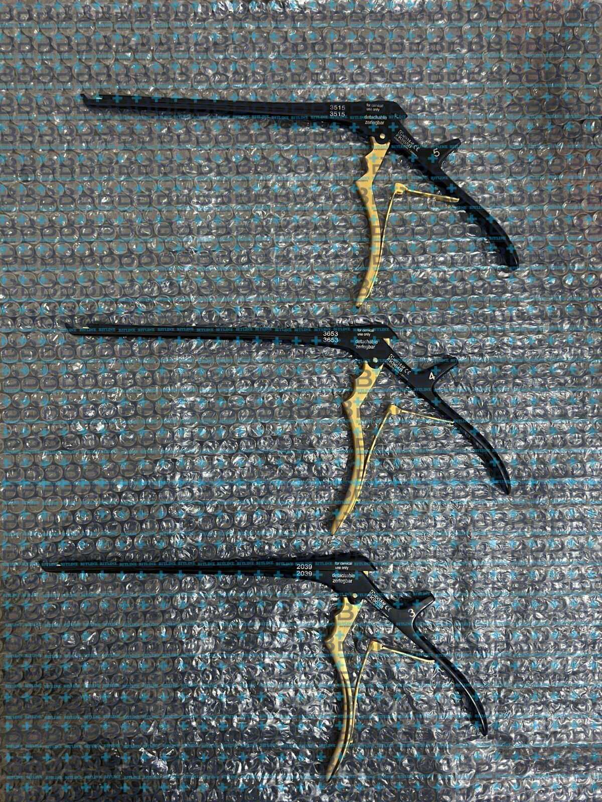 Set of 3 Aesculap Ceramic Coated Detachable 3/4/5mm 40deg 8" Kerrison Rodents