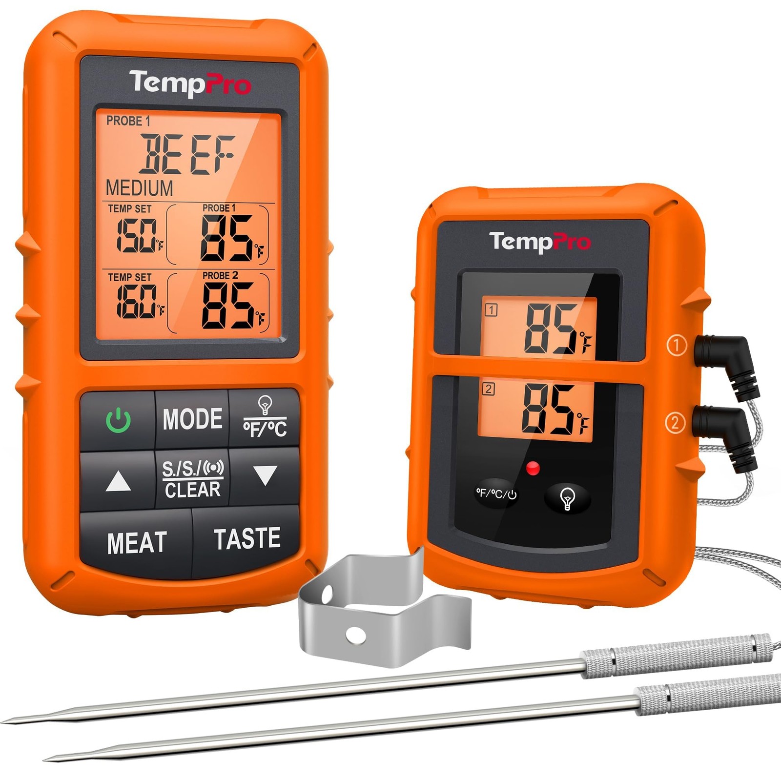 TempPro TempSync 500FT Wireless Meat Thermometer for Standard, Orange