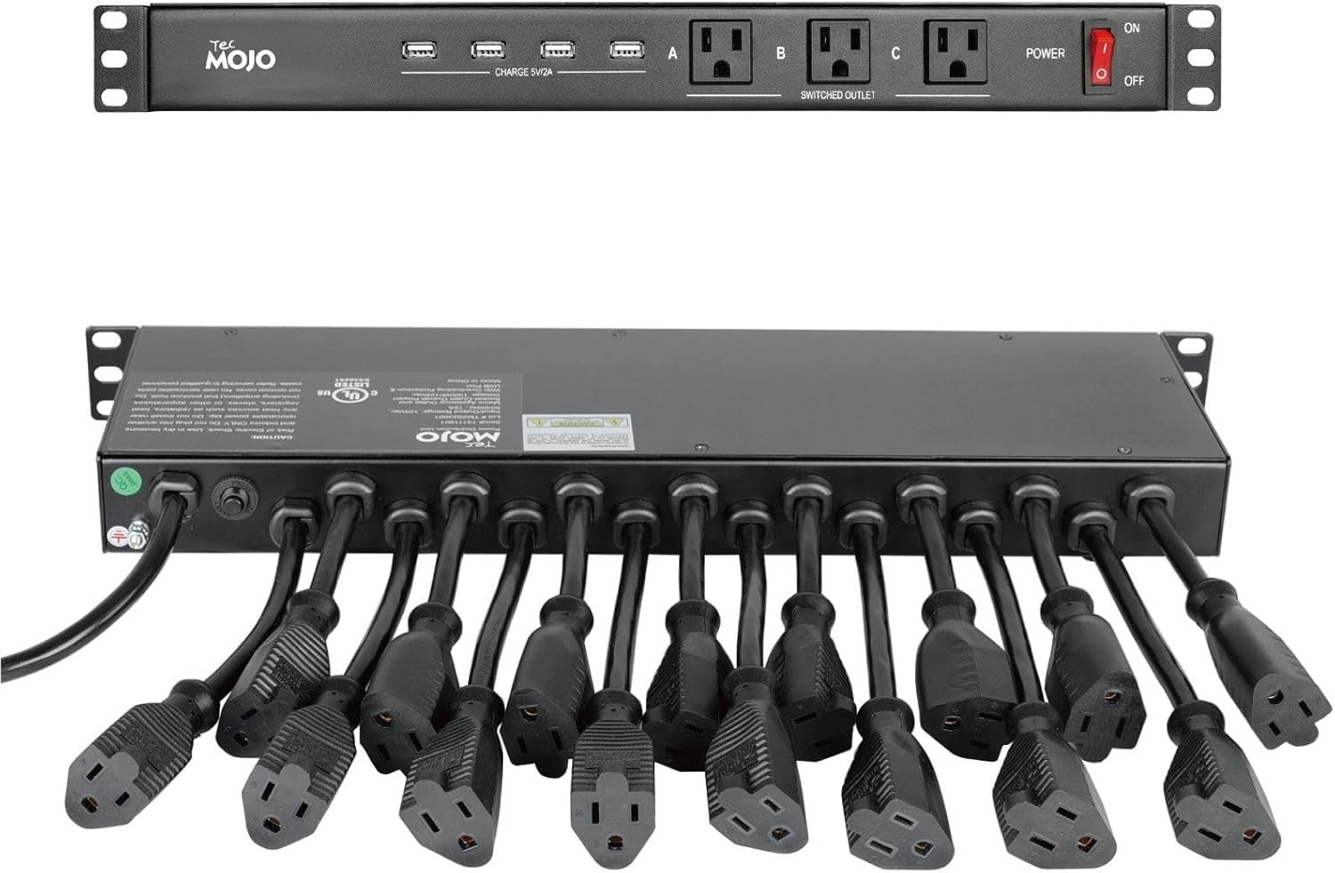 Tecmojo 1U Rack Mount 19 Outlet 19 Outlets/15A/Usb+Surge Protection, Black